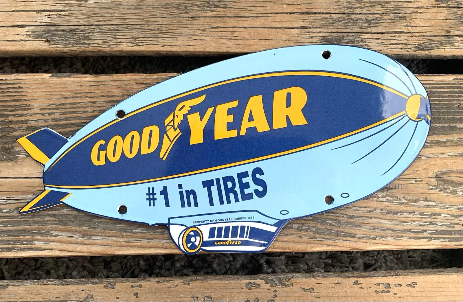 VINTAGE GOODYEAR TIRES BLIMP TYRES SALES & SERVICE PORCELAIN GASOLINE GAS SIGN