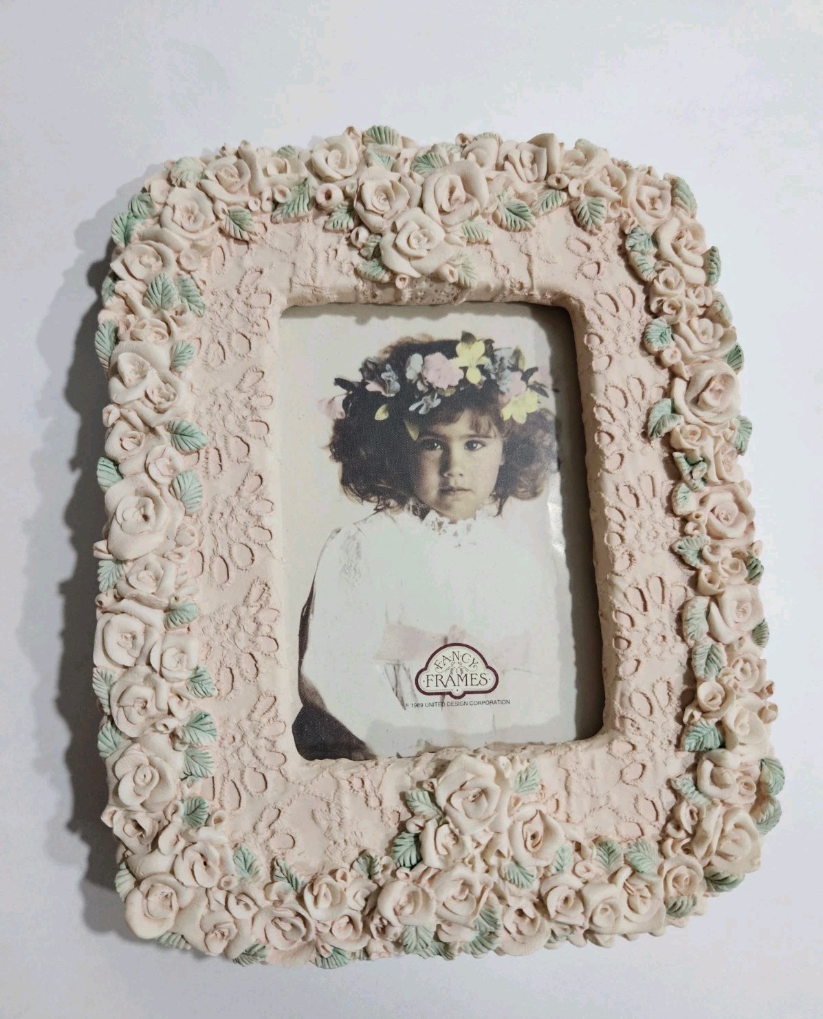 Vtg 1989 Fancy Frames by United Design Blush Pink Roses Picture Frame 3.5\