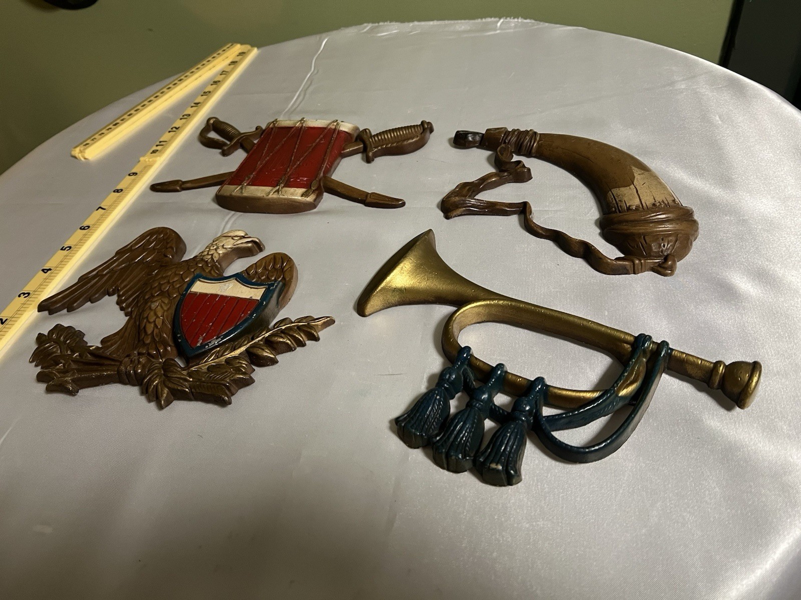 Vtg Sexton USA Cast Metal Wall Plaques Set of 4 Americana Drum Eagle Bugle 576