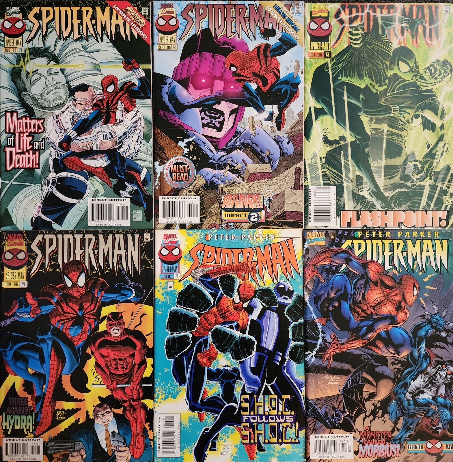 Spider-Man #71-74 76 77 Marvel Comic Book Lot 1996 1st App Loxias Crown Hunger