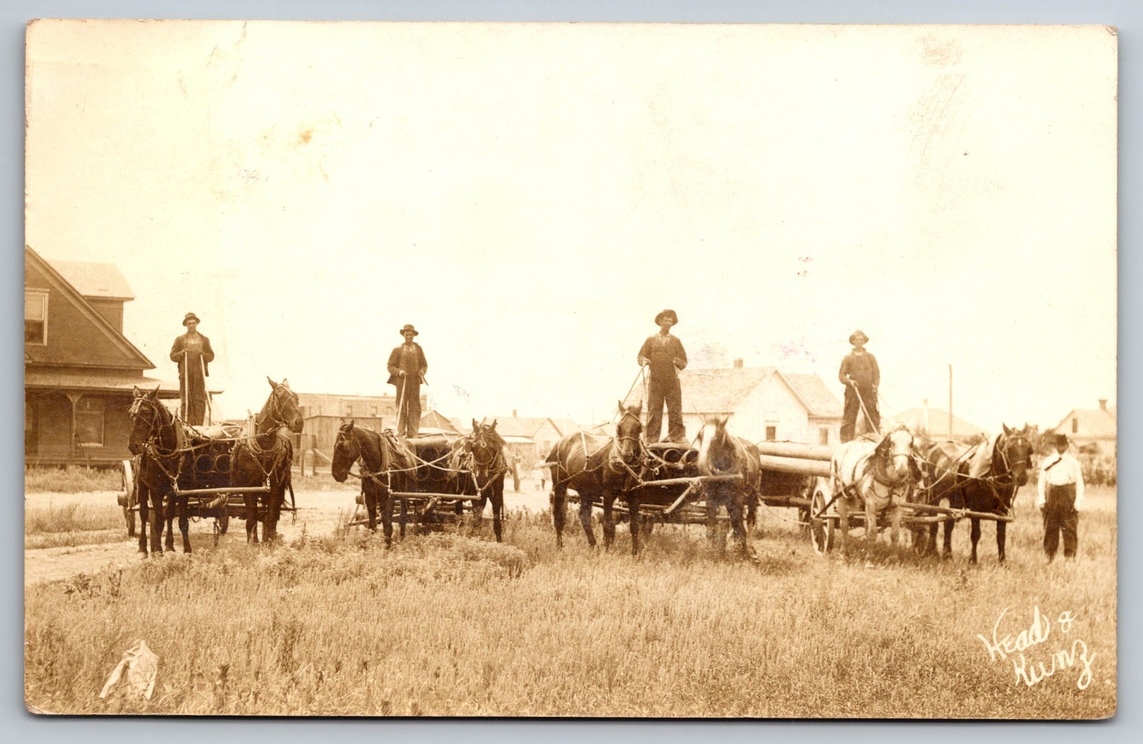 Council Hill Oklahoma Pipeline Oil Workers RPPC Horse Wagons 1915 Photo Postcard