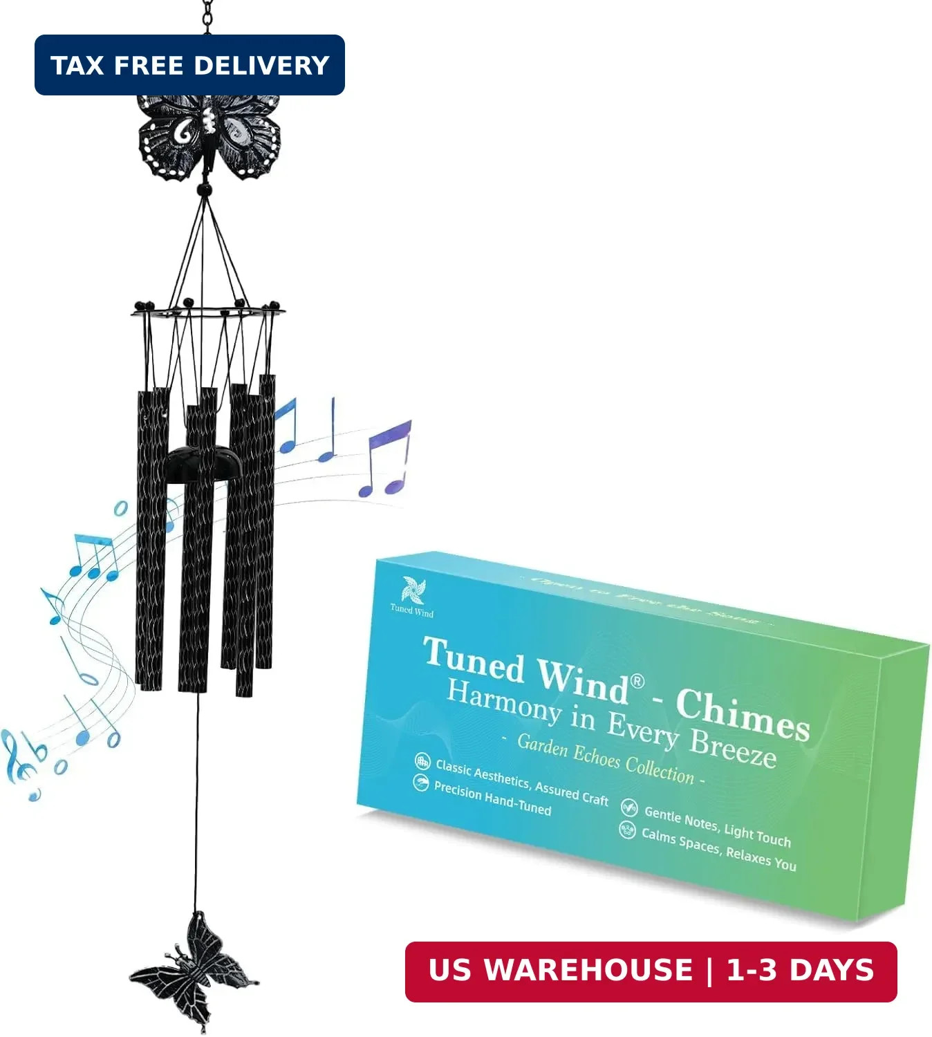 32'' Unique Butterfly Wind Chime for Outside Clearance, Garden Metal Windchimes