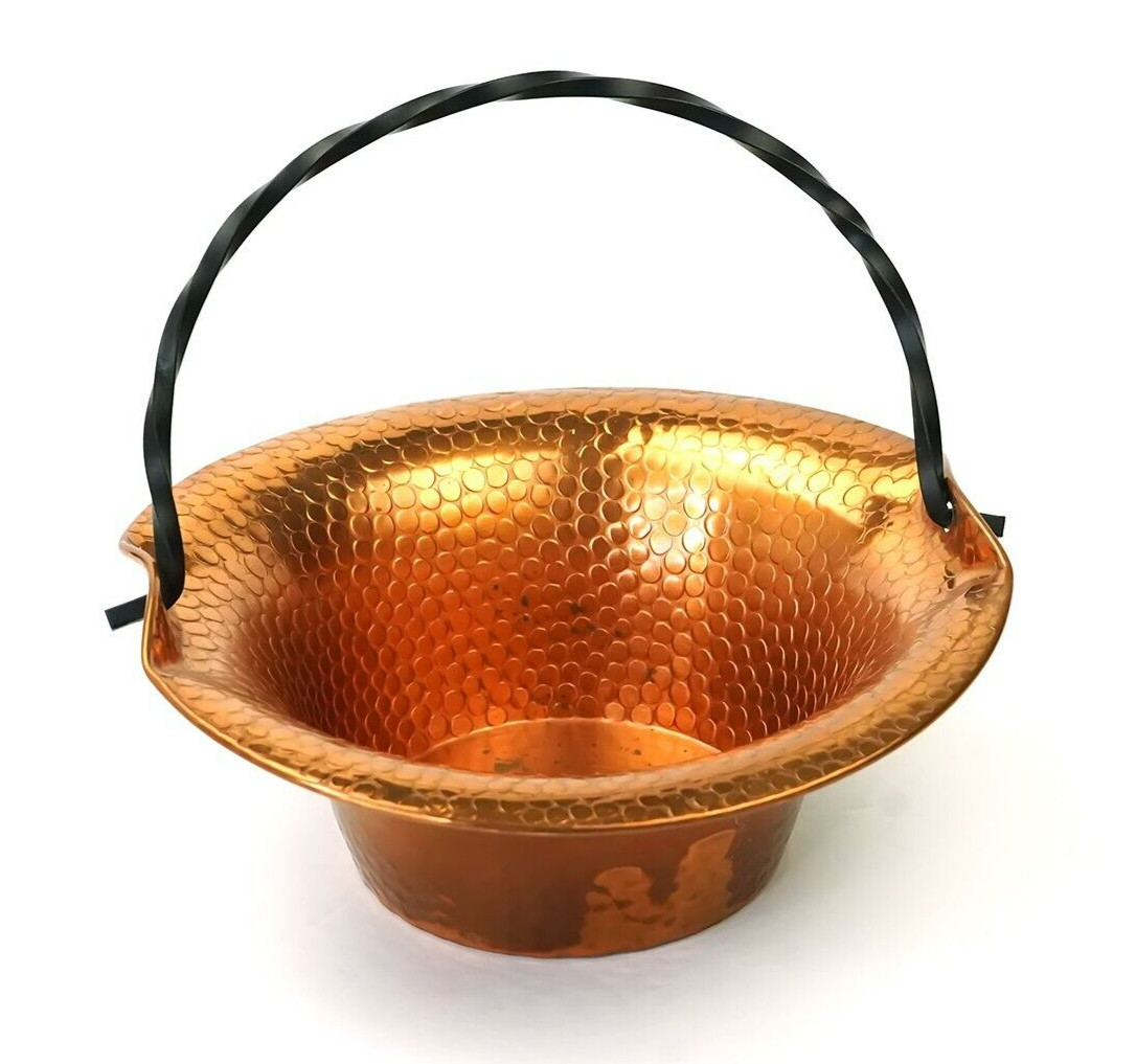 Copper Hammered Basket with Rotating Handle by Guild Coppercraft, Vintage