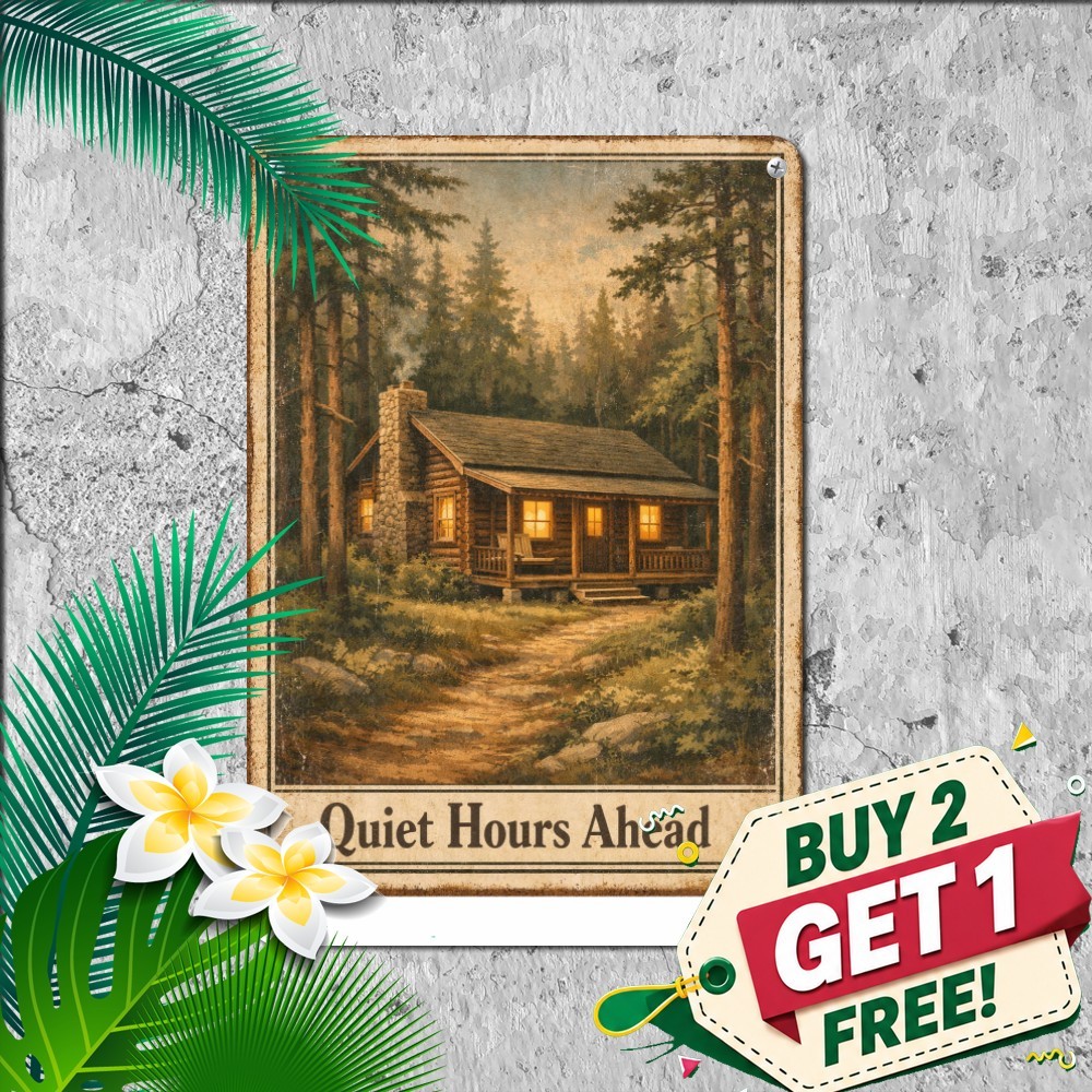 Rustic Log Cabin Mountain Forest Retreat Metal Tin Sign Wilderness Decor