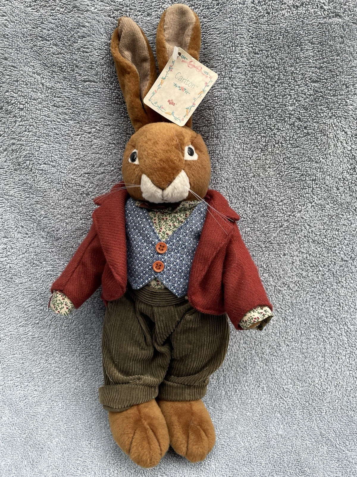 Russ Carlton Bunny Rabbit Vintage Toy Plush Animal NWT Fully Dressed Adorable