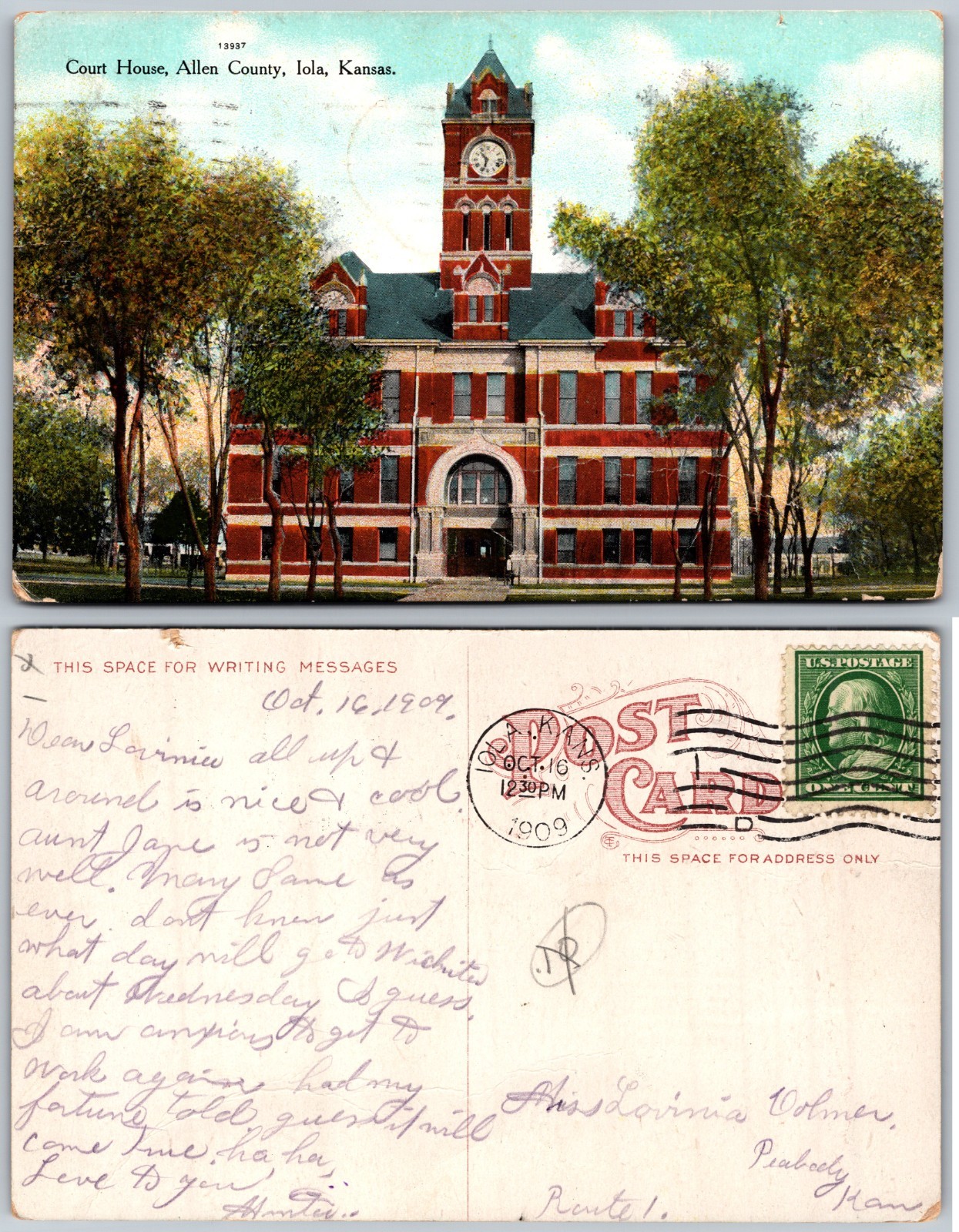 Court House Allen County Iola Kansas Postcard