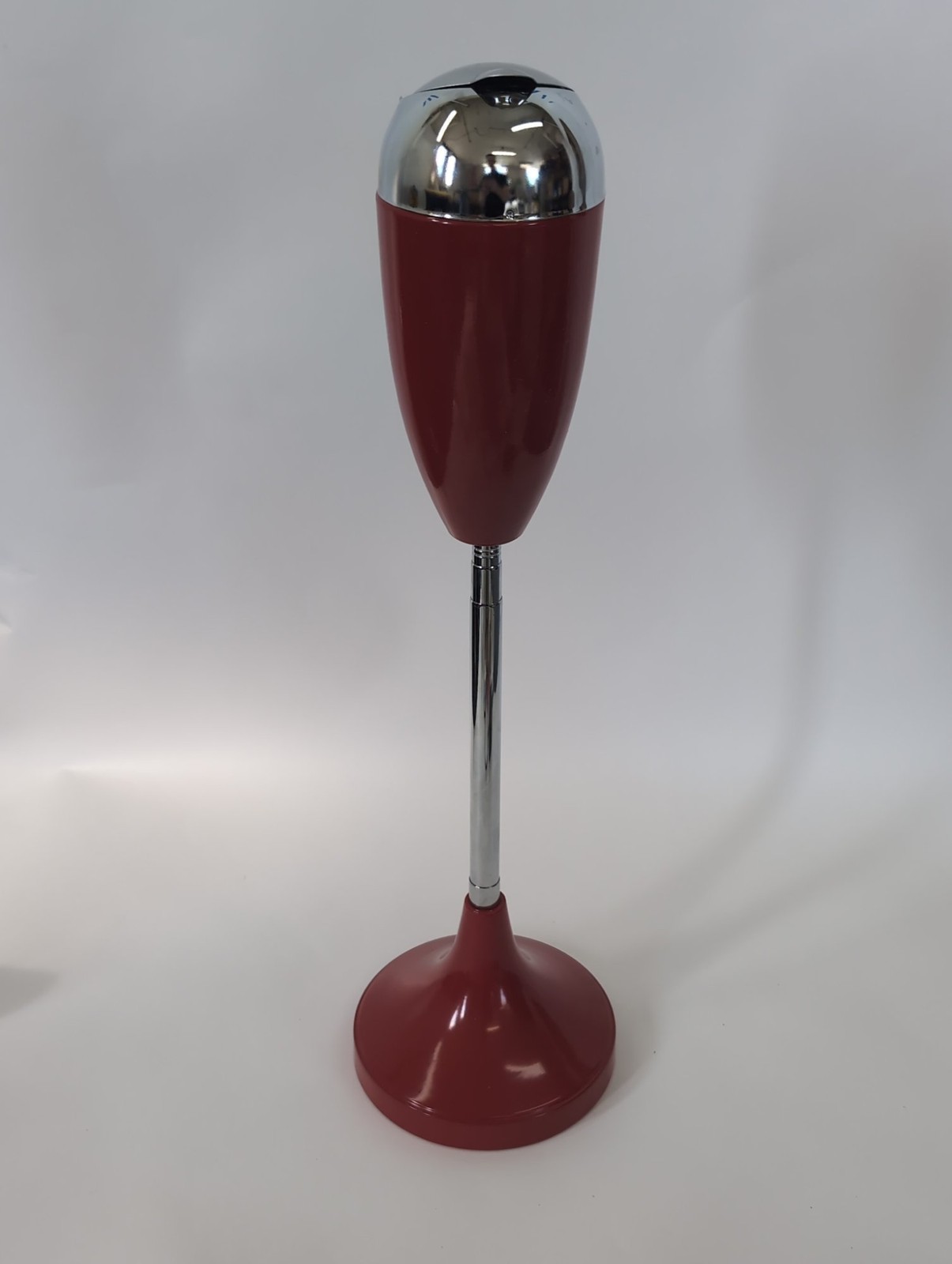 Vintage Mid Century Modern Floor Standing Ashtray Red Chrome Telescoping Smoke