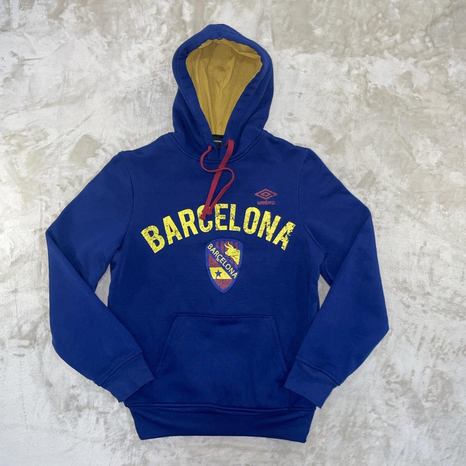 Umbro Futbol Sweatshirt Hoodie Soccer Barcelona Spain Logo Blue Pullover Men’s S