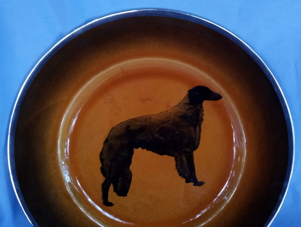BORZOI DOG PLATE RIDGWAY ENGLAND SILVER TRIM 9