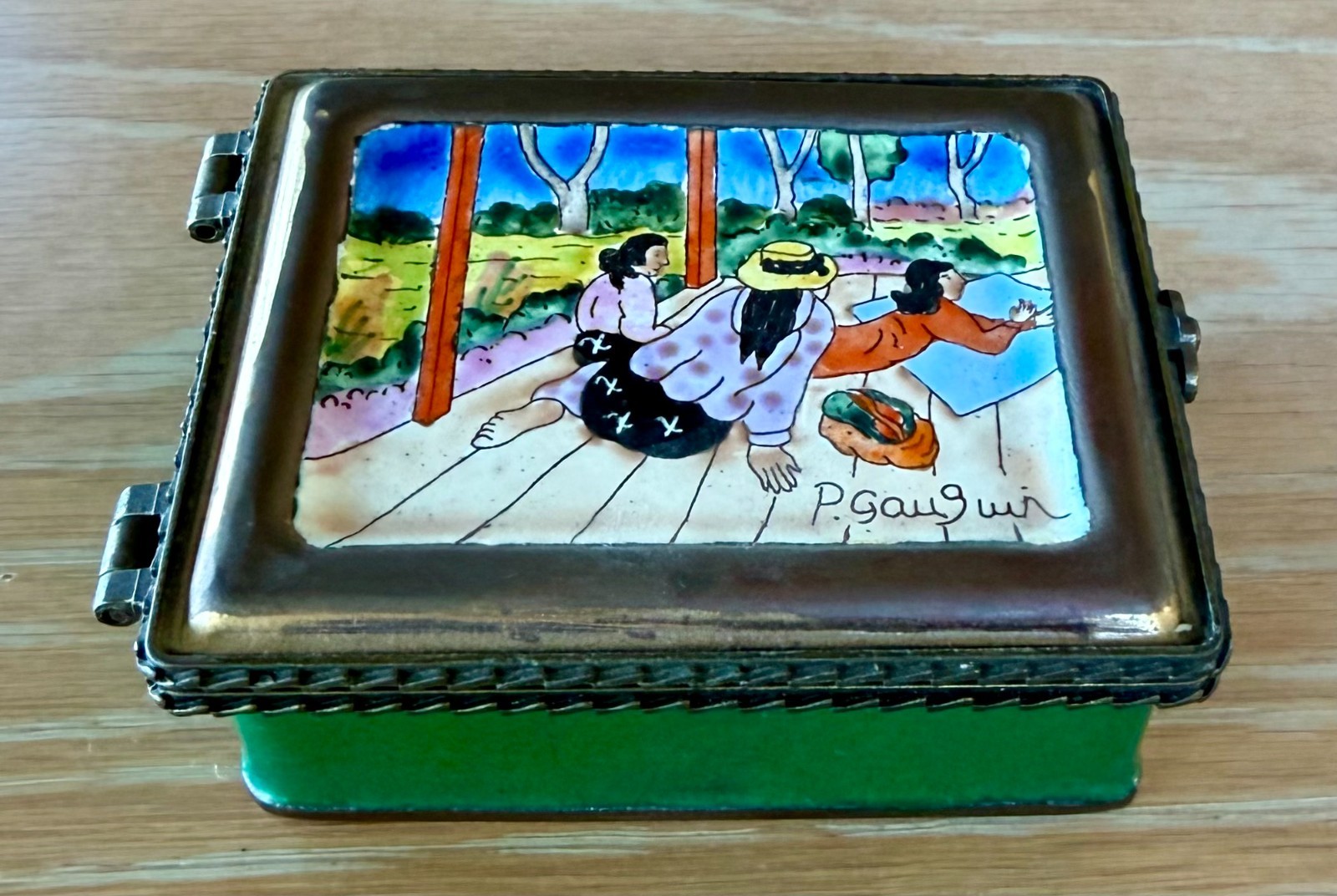 Vtg Hand Painted Kelvin Chen Decorative Enamel Art Trinket Box Gauguin Numbered