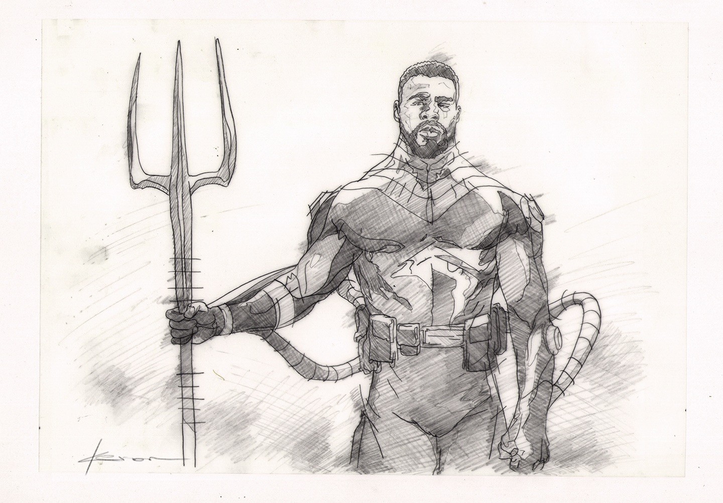 KERON GRANT DC COMICS BLACK MANTA PENCIL SKETCH