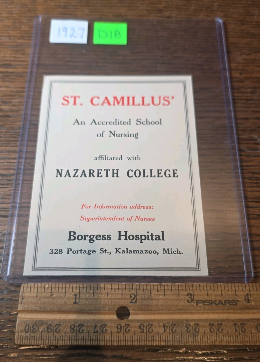 Atq 1927 St. Camillus Nursing School Nazareth College Borgess Hospita Picture AD