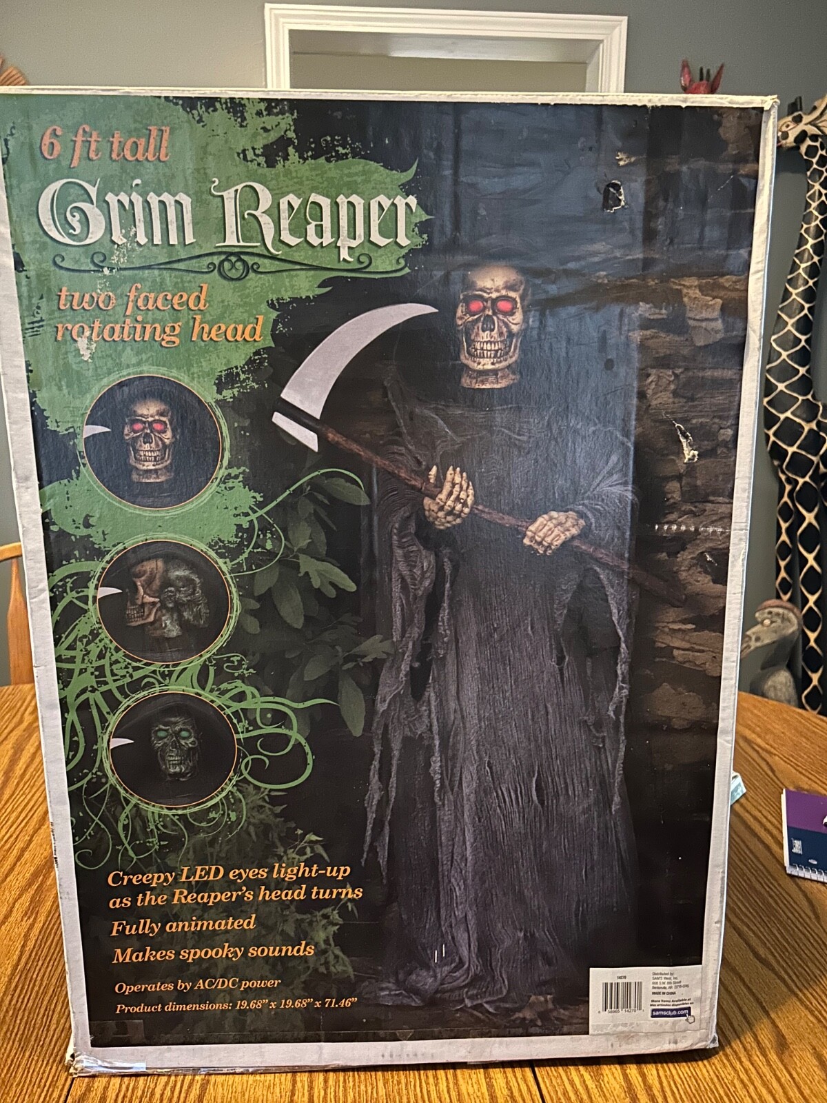 super rare spirit halloween fitco/panasian 6ft tall grim reaper two faced reaper