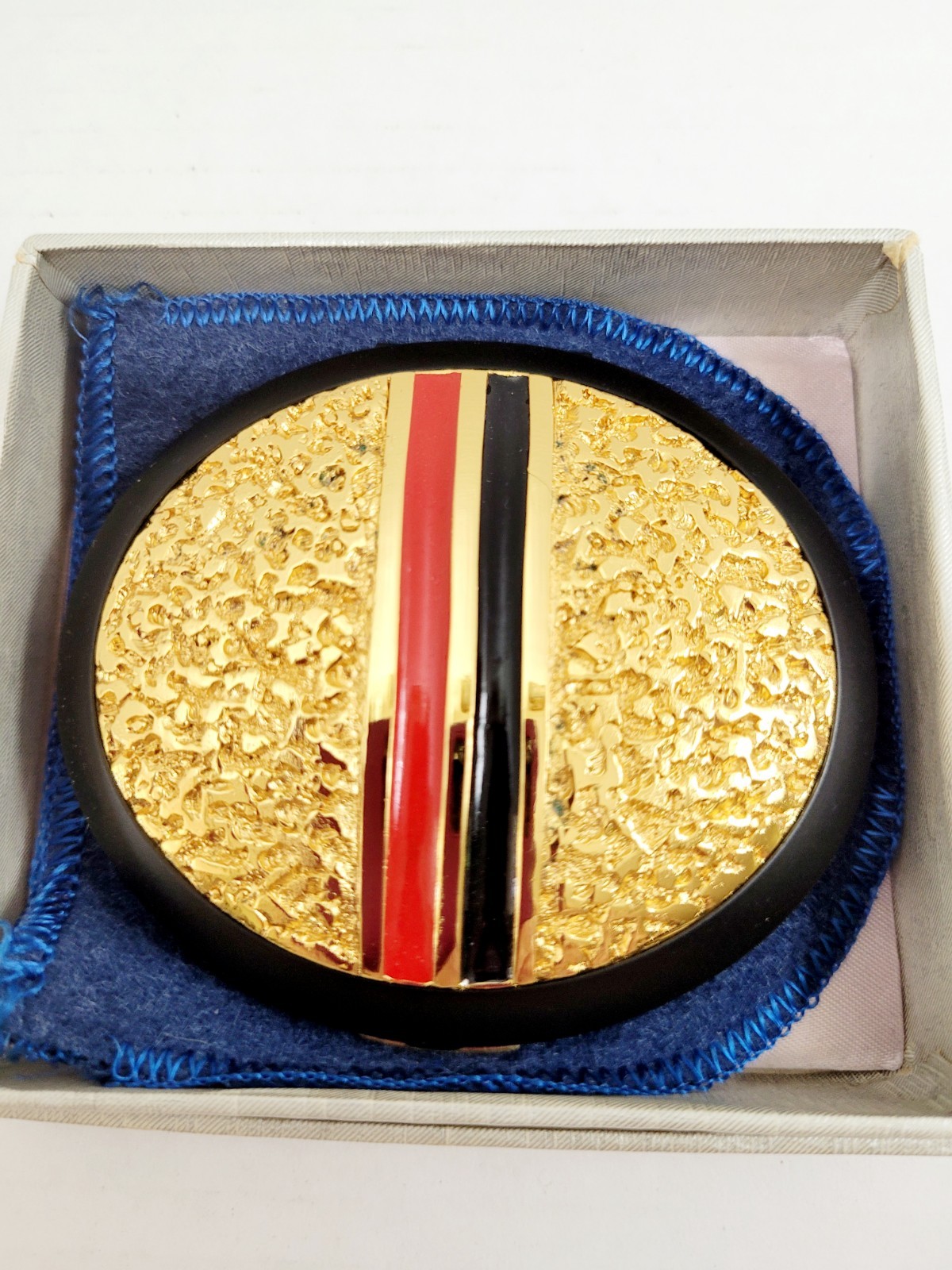 Vintage New Nacon Mirror Powder Compact Gold Red Black Enamel  Japan NOS