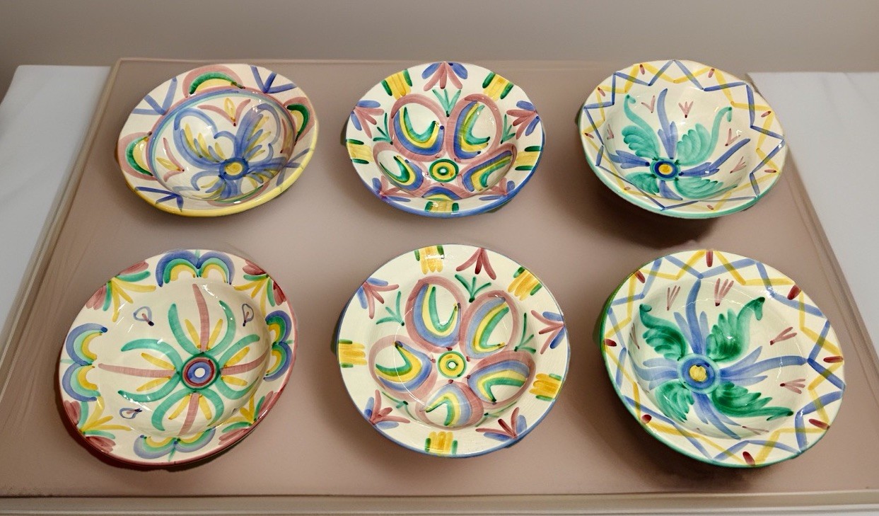 Signed Vietri Italy 1986 Set Of 6  “Colore” Rimmed Soup Bowls 8 1/4