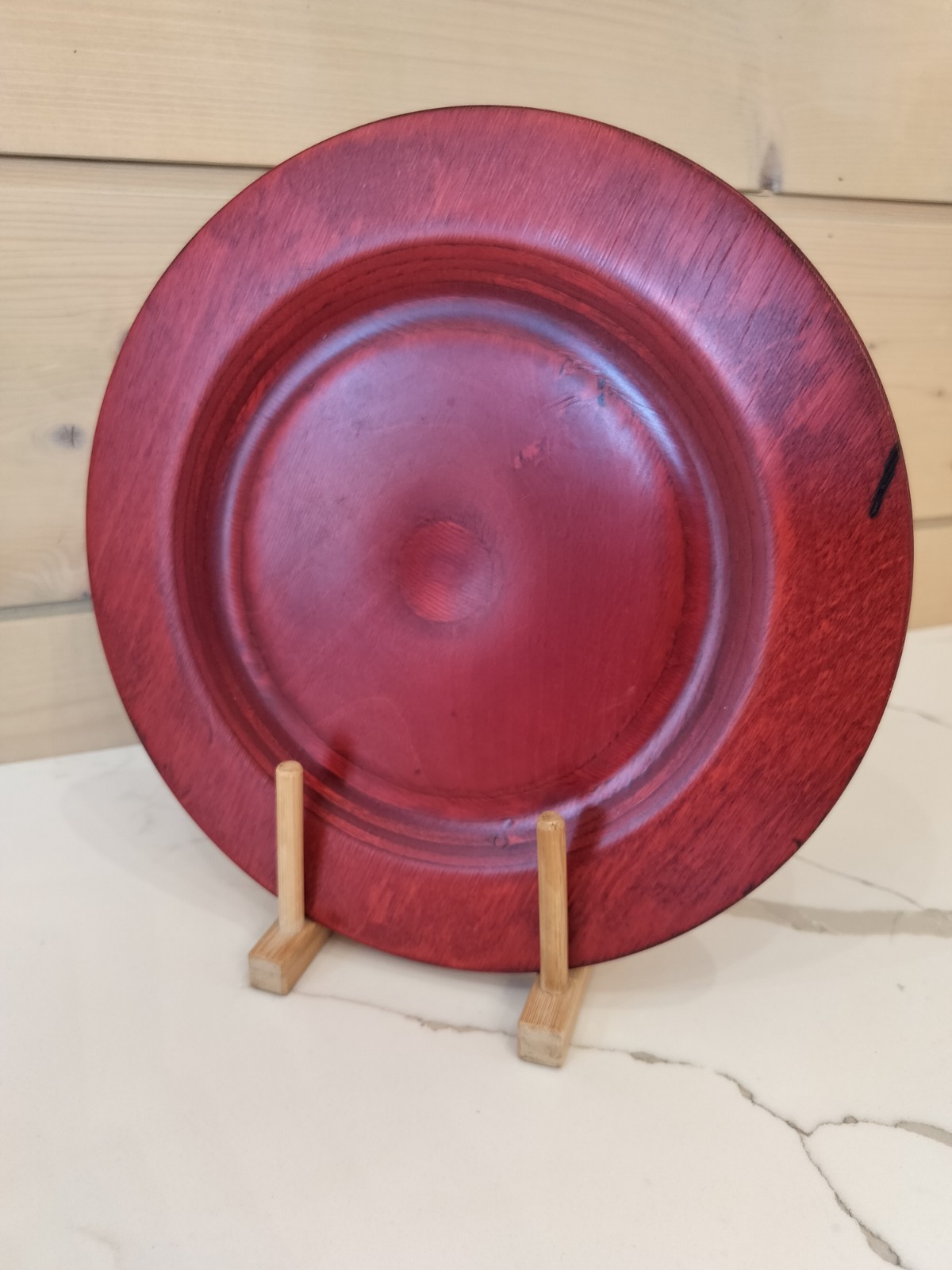 Vintage Scandinavian Wooden Plates Tailio Finland 30cm Red Decorative Set 2