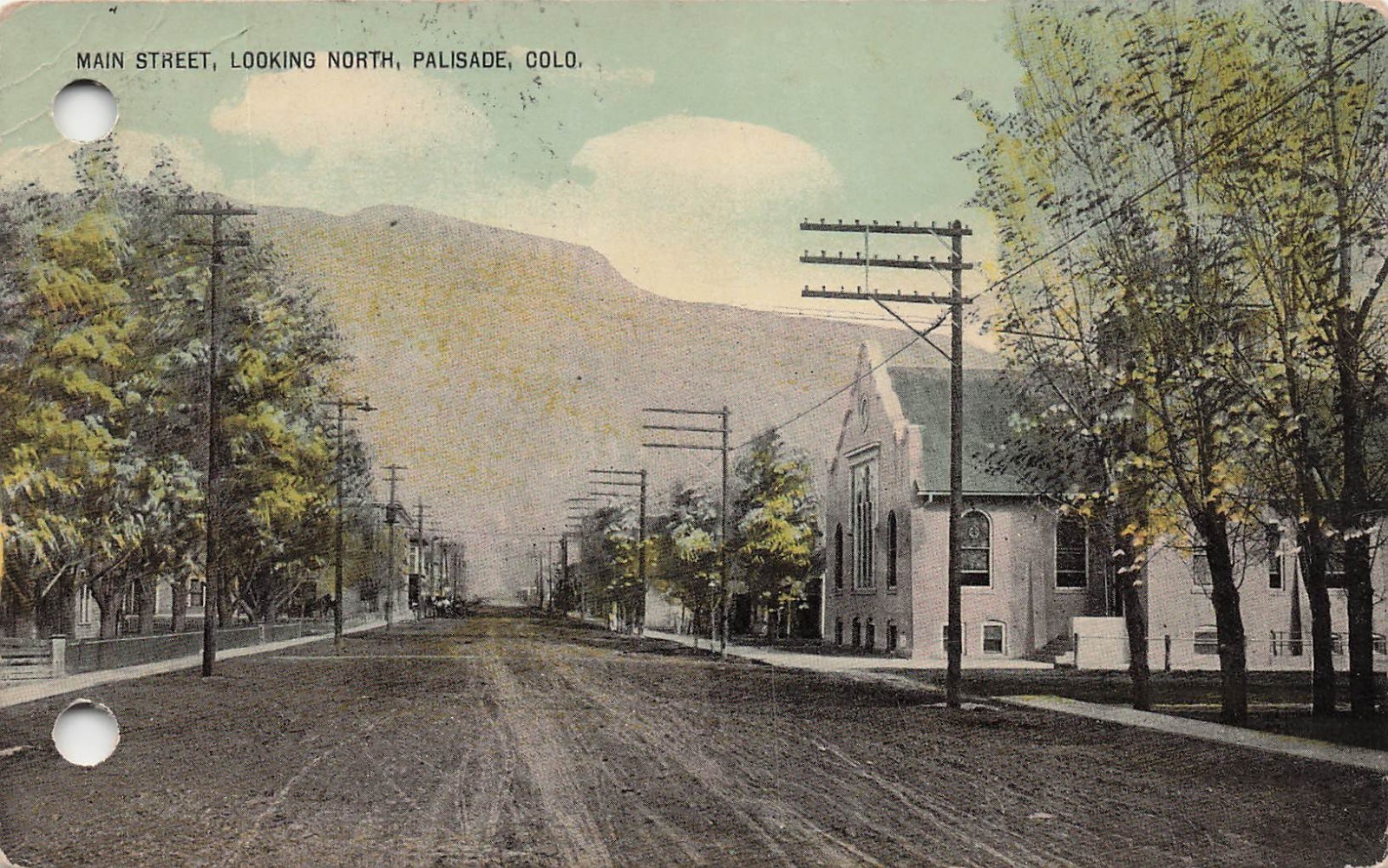 Palisade Colorado Main Street Grand Mesa Mountain Small Town Vtg Postcard 41A