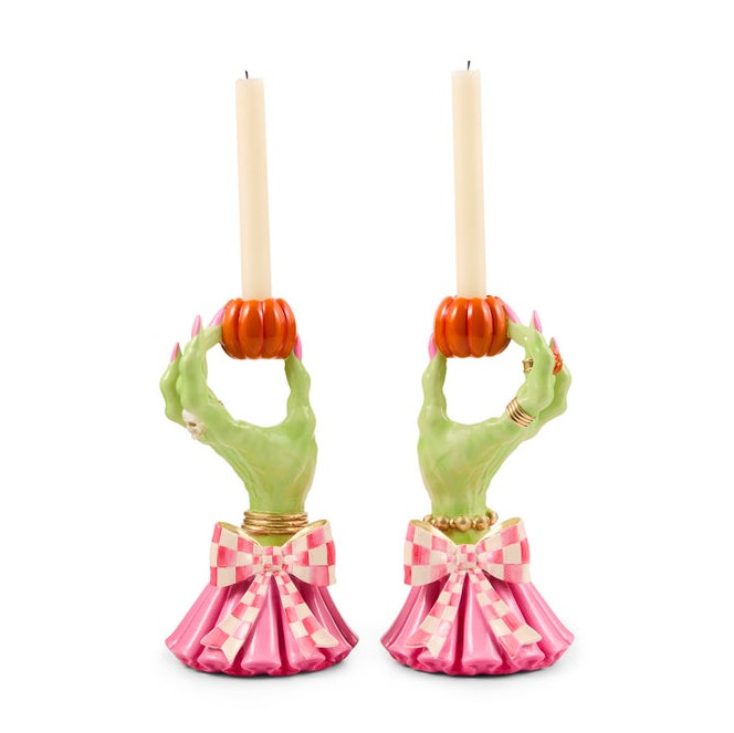MACKENZIE CHILDS Glam 'o' ween Hand Candle Holders, Set of 2 NEW