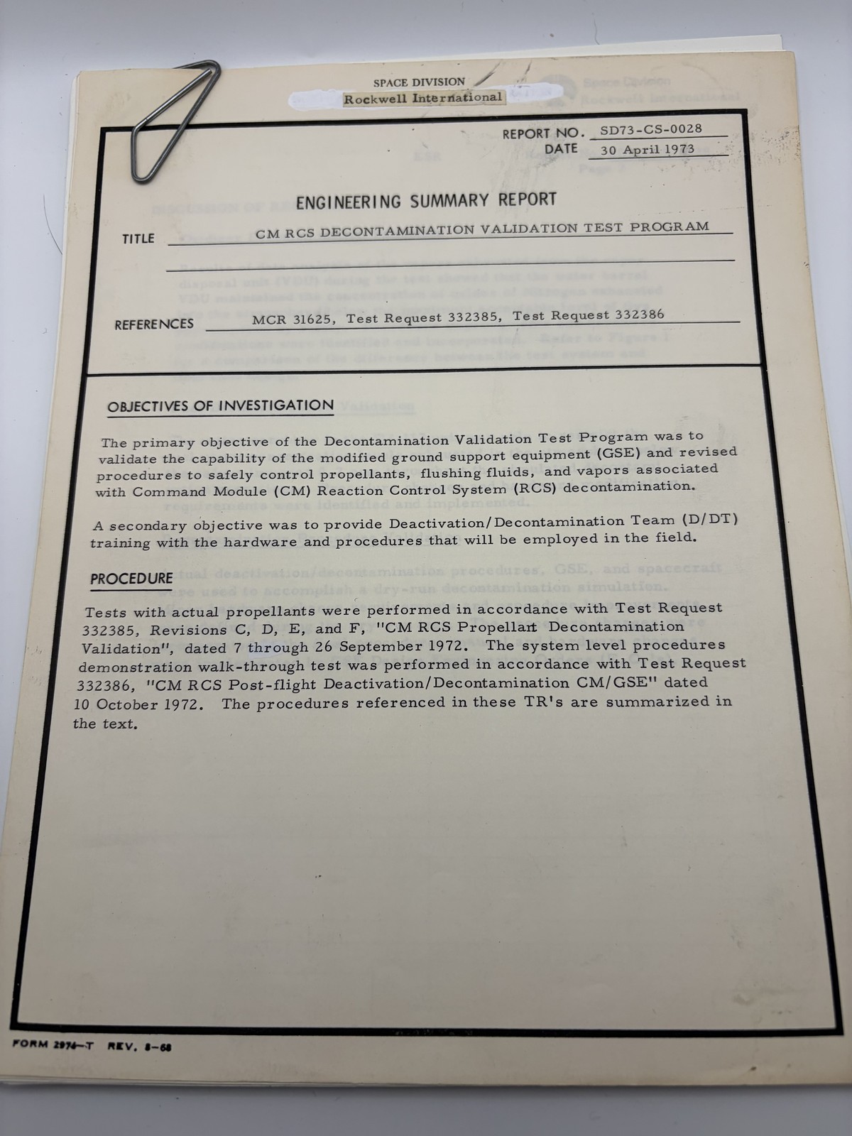 Vintage 1973 Rockwell Engineering Report And Design documents for NASA Skylab
