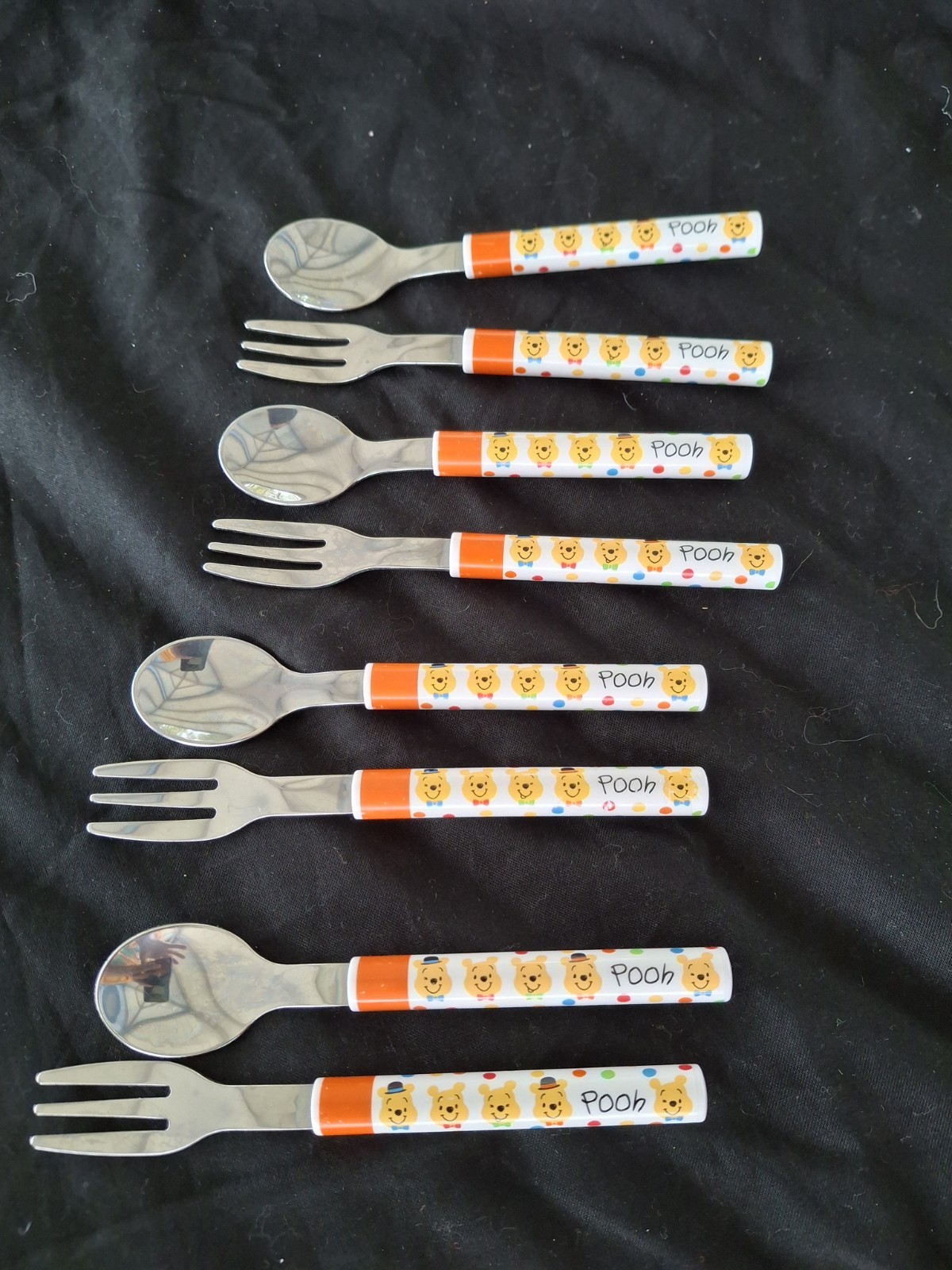 Lot of 8 Vintage Disney Winnie the Pooh Toddler Silverware Set - 4 Forks 4 Spoon