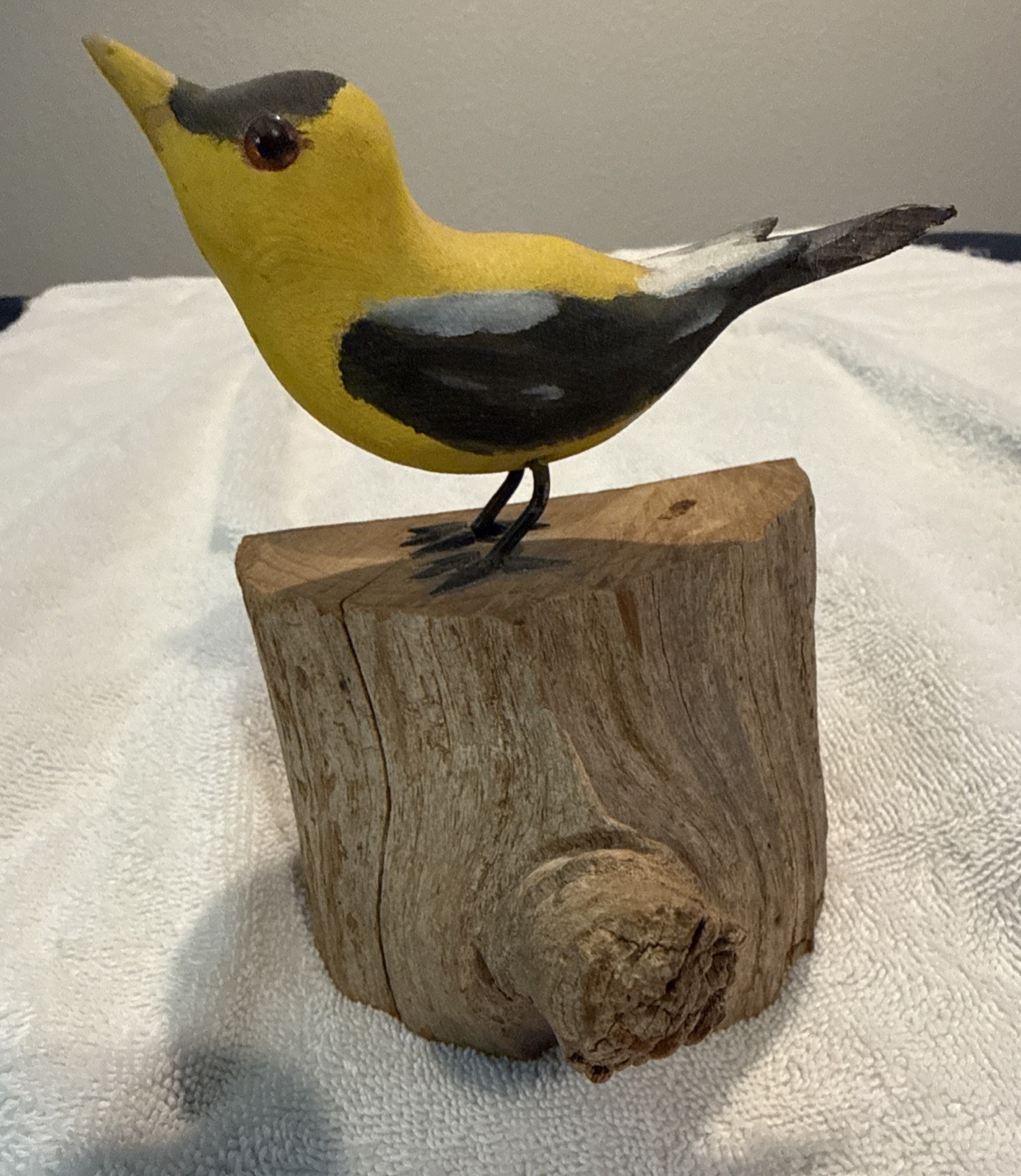 Vintage Hand Carved Wood Gold Finch Bird Sculpture Signed Sam Reed 1993 Folk Art