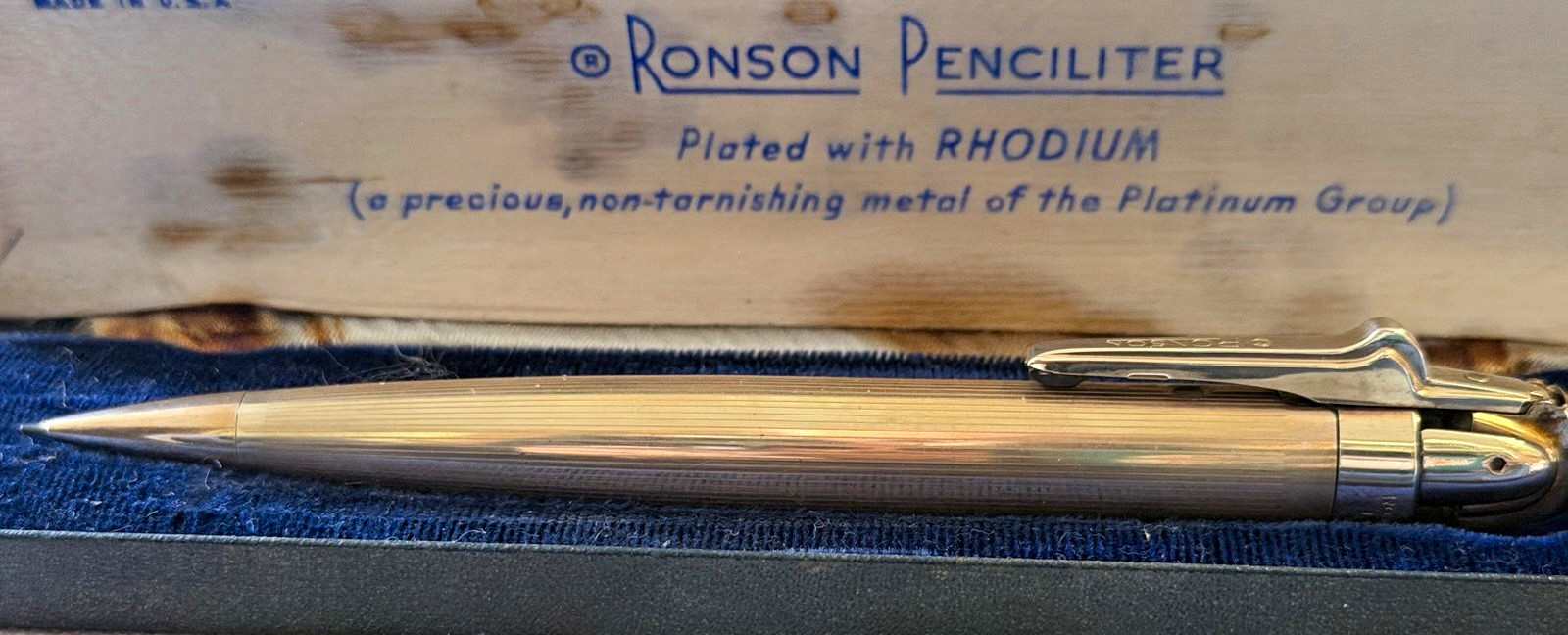 Vintage 1950s Ronson Penciliter Lighter & Pencil Combo – Rhodium Plated, W box