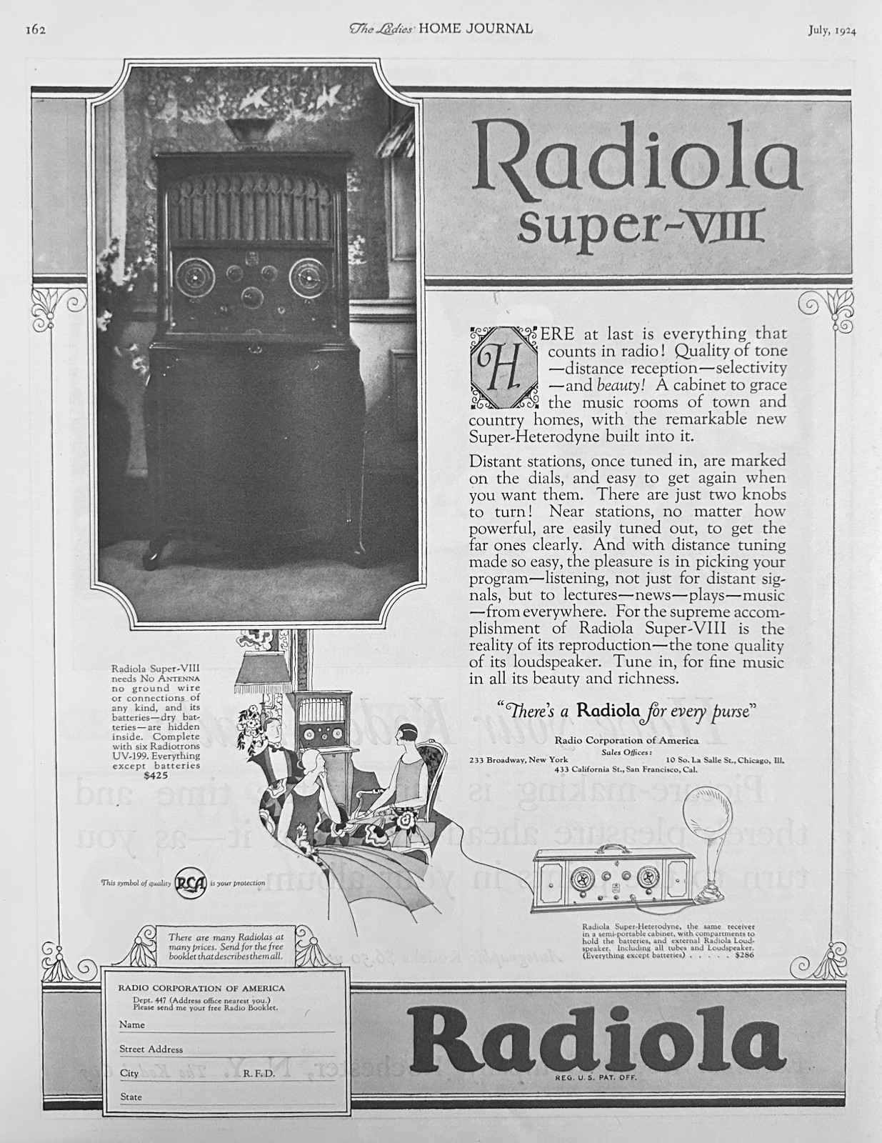 1924 RCA Radiola Super-VIII Floor Model Cabinet Radio - Ad #2262