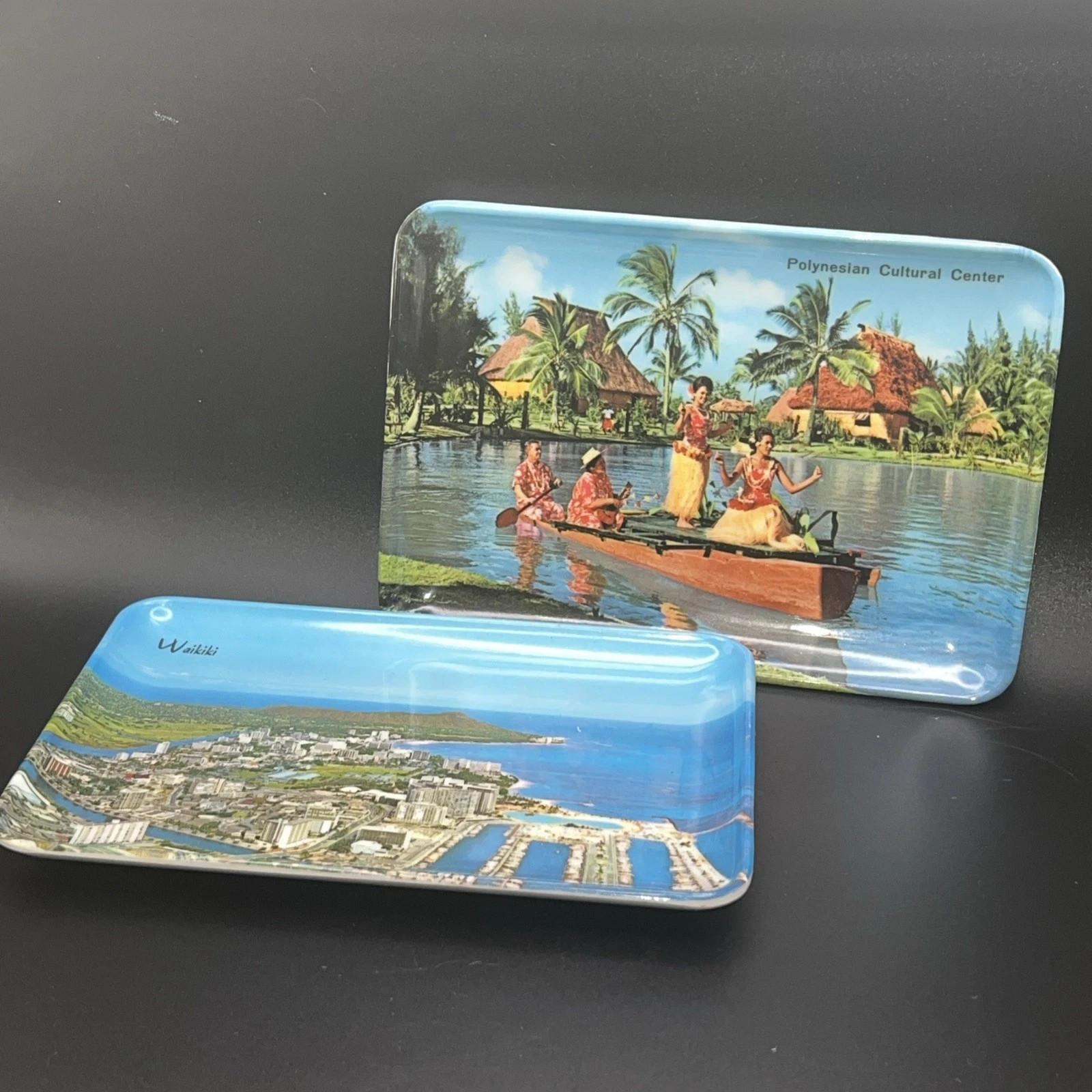 Vtg. Mebel Melamine Hawaii Mini Trays Set Of Two Movies Supply Of Hawaii Ltd.