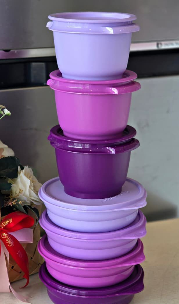 TUPPERWAR SERVALIER 14 PIECE SET ONE TOUCH BOWLS & CEREAL BOWL SET NEW PURPLE 💜