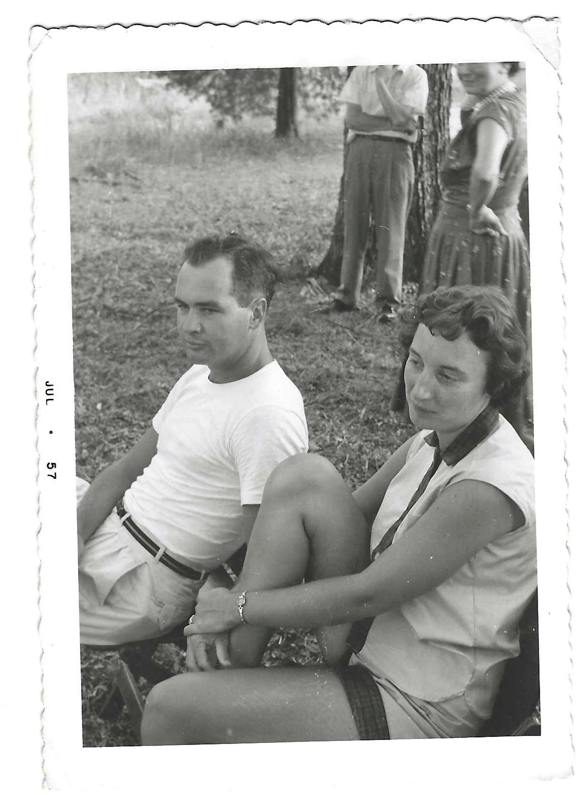 Vintage Vernacular Snapshot 1957 Pensive Couple at Picnic