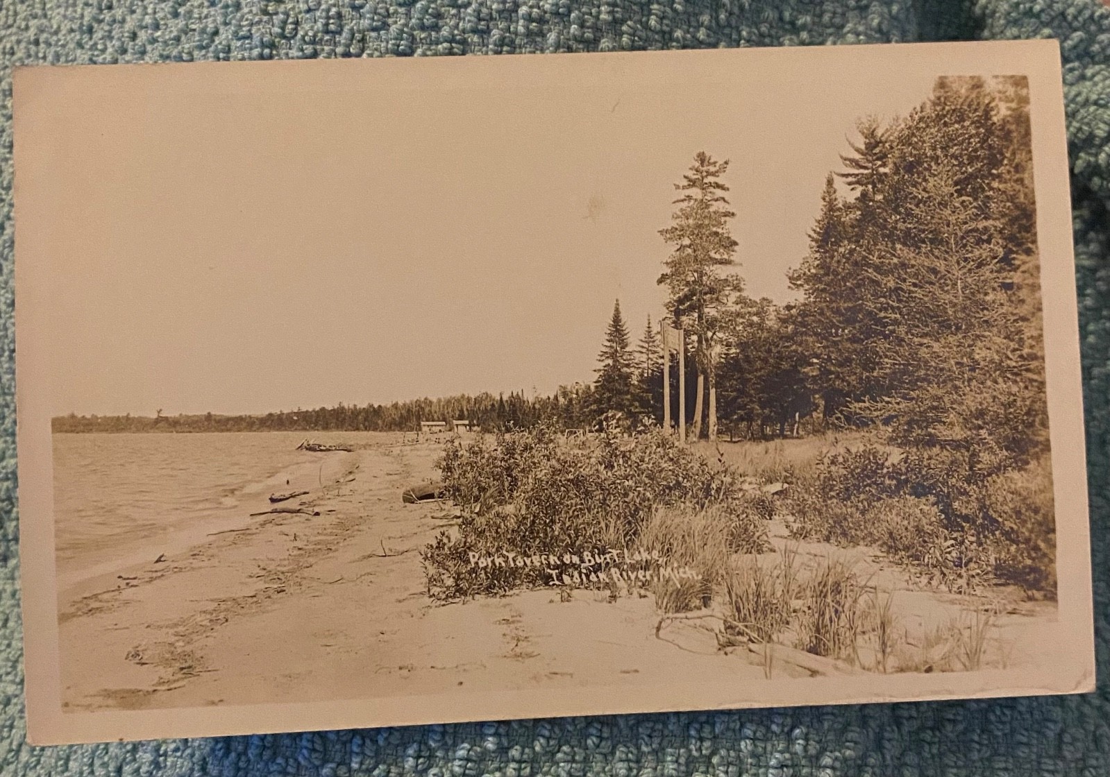 c1930s Park Tavern on Burt Lake Indian River MI RPPC Postcard Vintage Beach Scen
