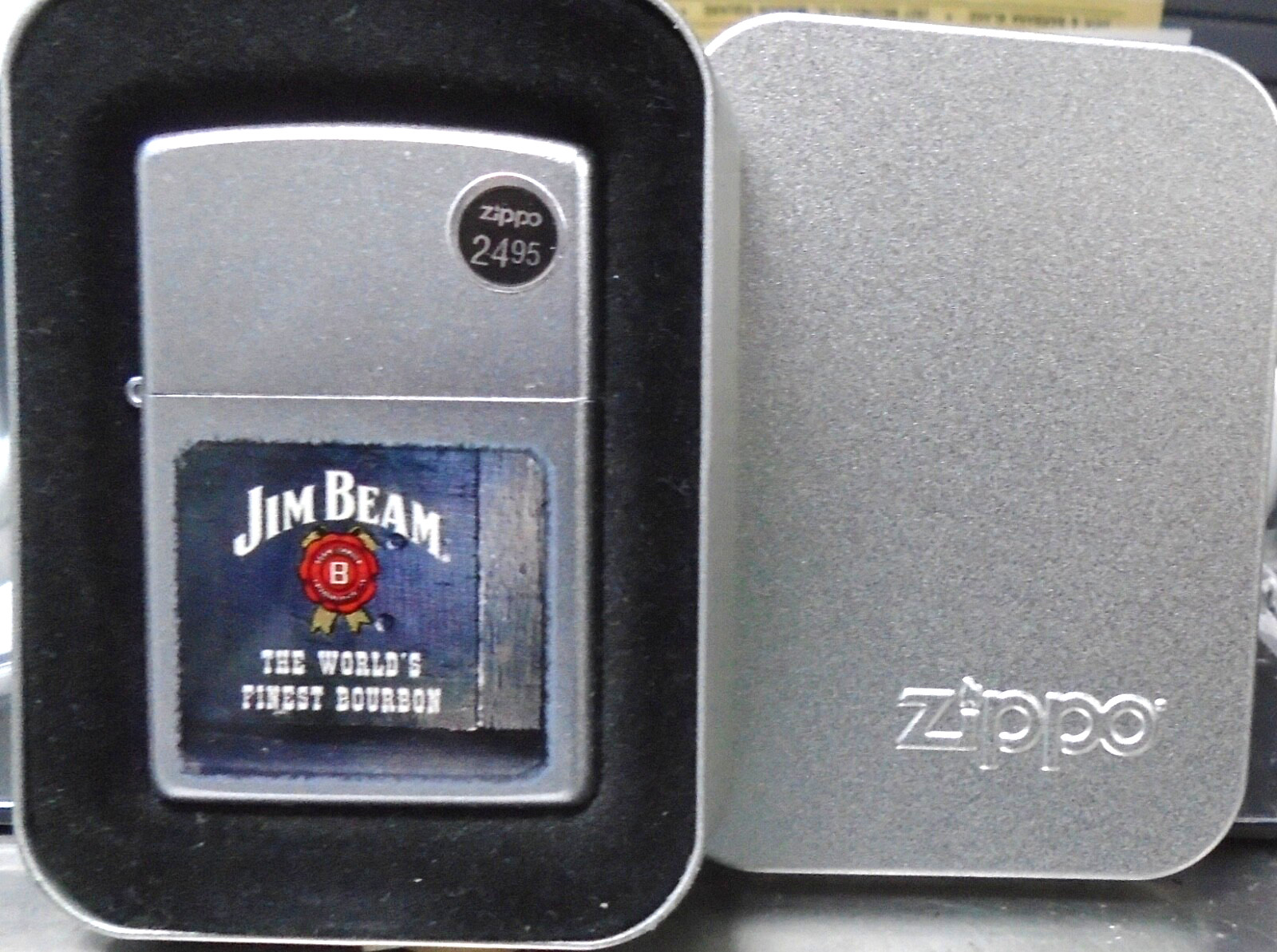 2007 Zippo 21018 Jim Beam Rosette Bourbon Satin Chrome NOS Unfired Tin Box