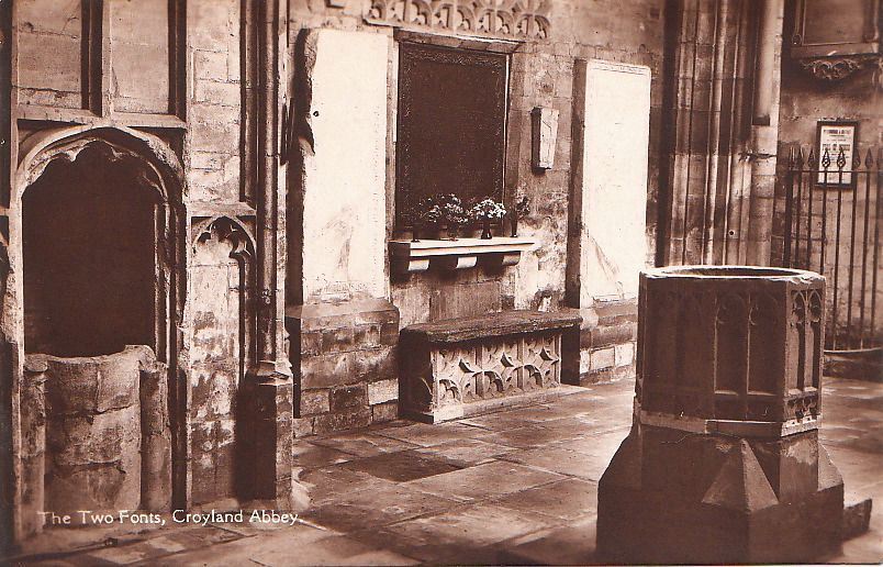 Postcard RPPC THe Two Fonts Croyland Abbey UK
