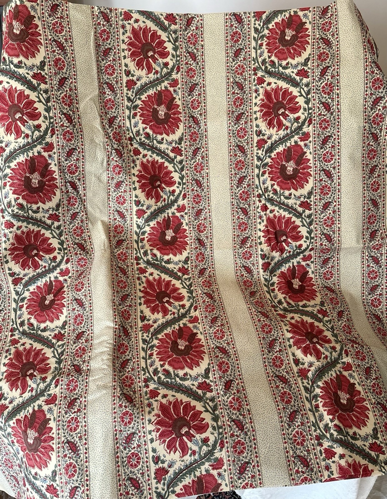 French Pierre Frey Block Print Floral Cotton Fabric ~ Mauresque ~ Red Blue Green