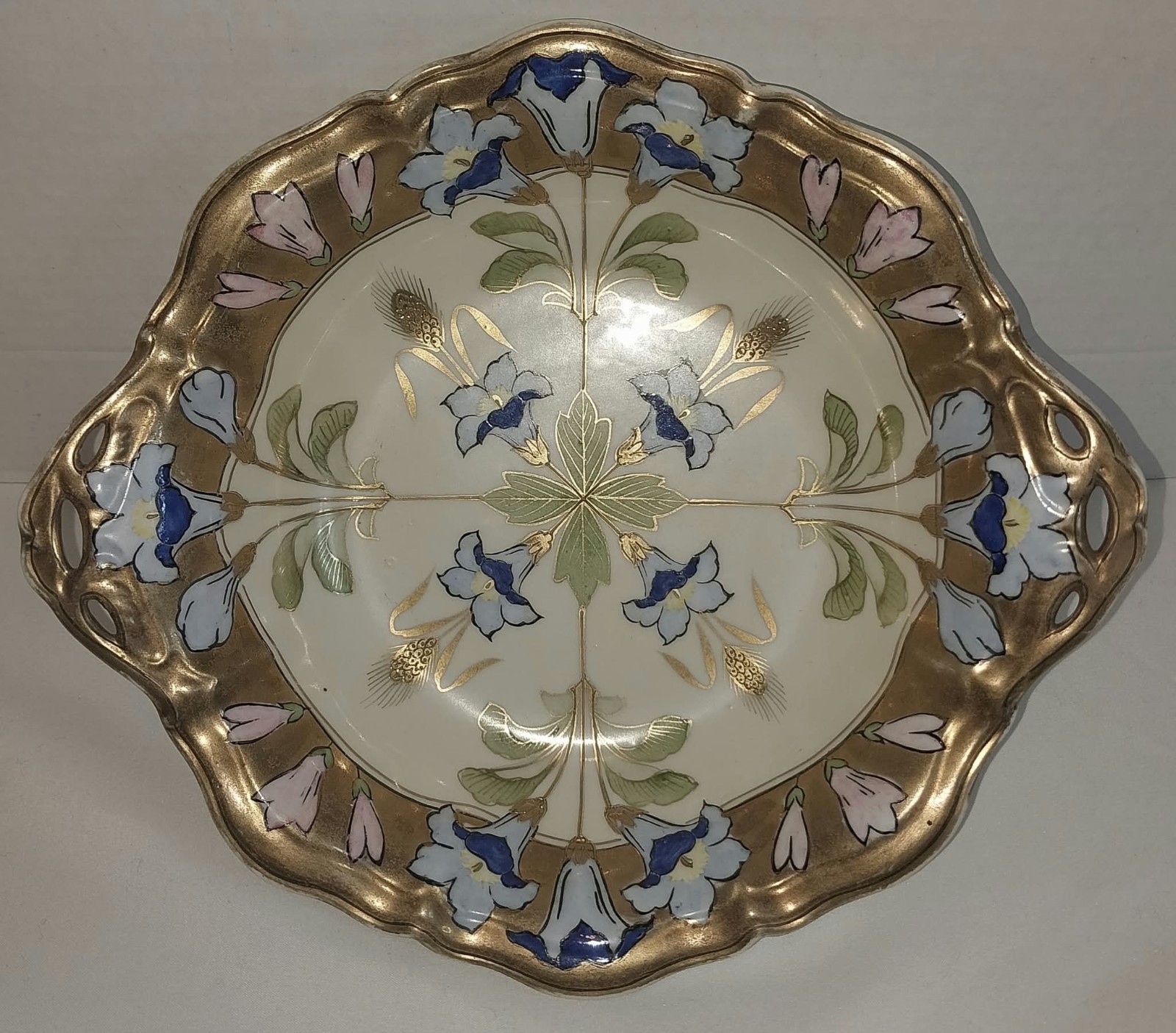 Antique Noritake Hand Painted Plate Tray M Wreath Made in Japan Art Nouveau Gold