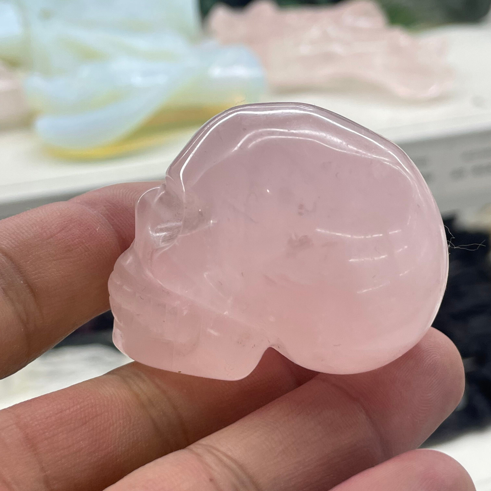 Natural pink quartz quartz Quartz skull Crystal Specimen Reiki Healing 3pc