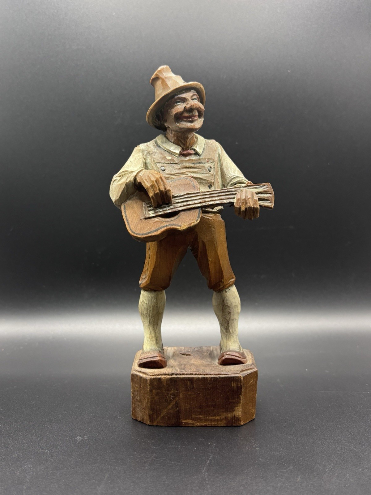Vintage Hand-Carved ANRI Wooden Musician Figurine – Man Playing Guitar