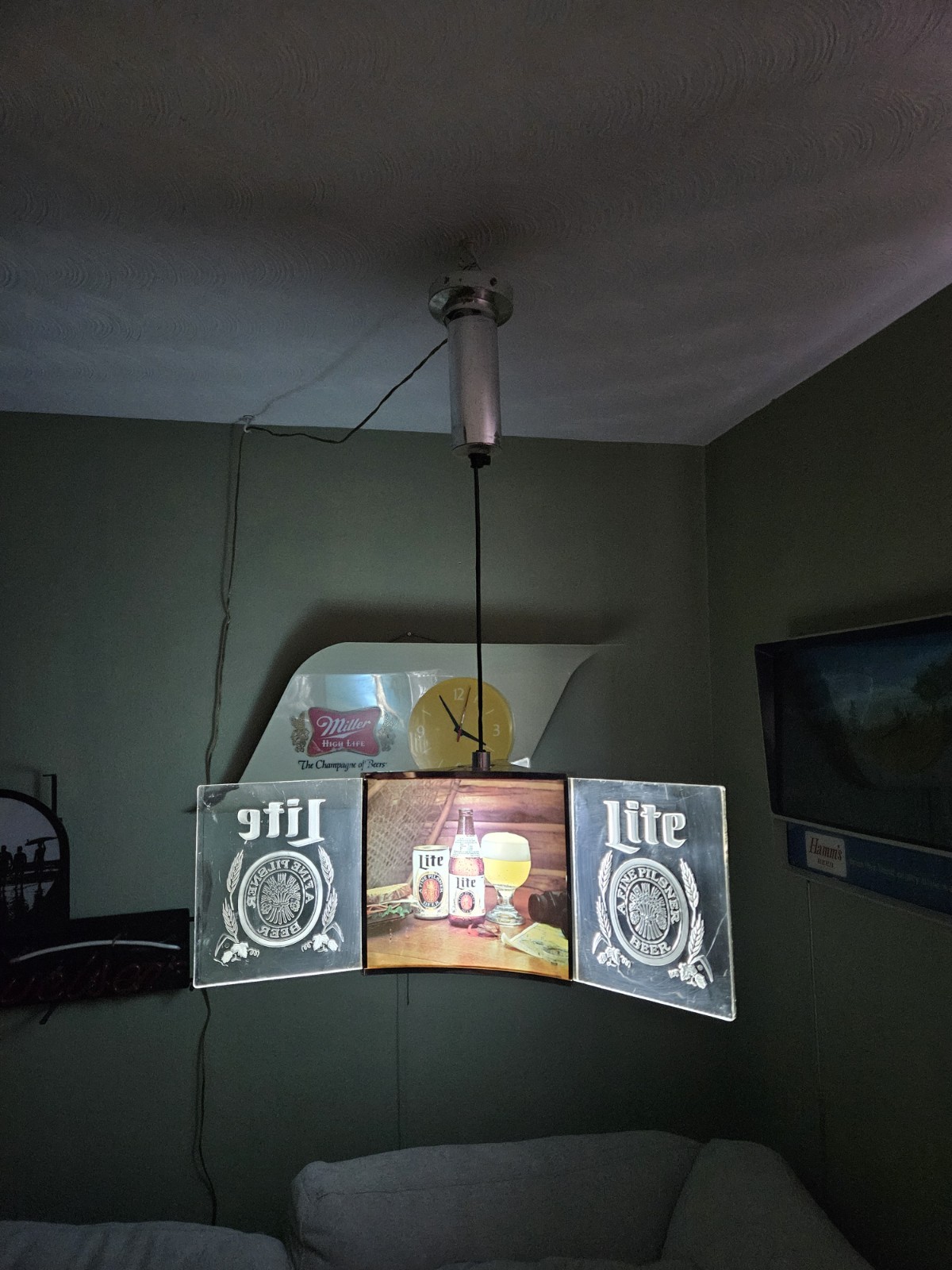 RARE Vintage Miller LITE Beer 3 SIDED Clock Hanging MOTION Bar Light Sign VIDEO
