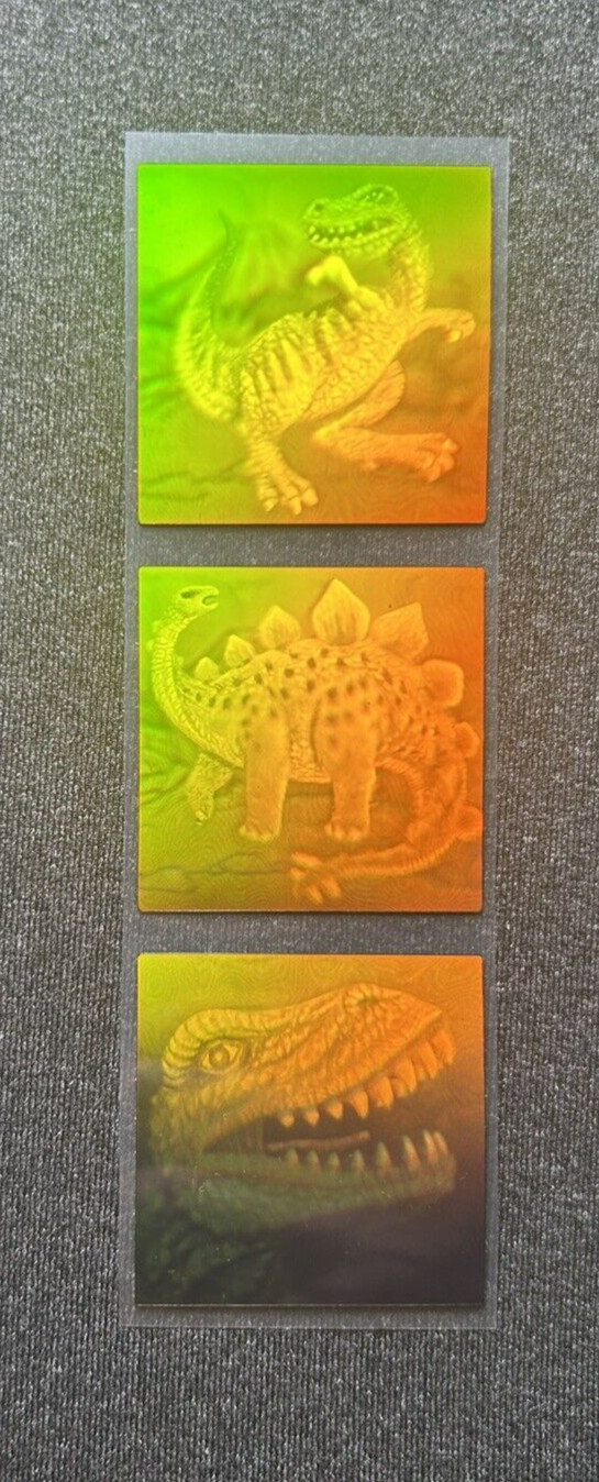 Carlton Vintage 3-D Holograms Dinosaurs Stickers Sheet - 3 Stickers Sheet