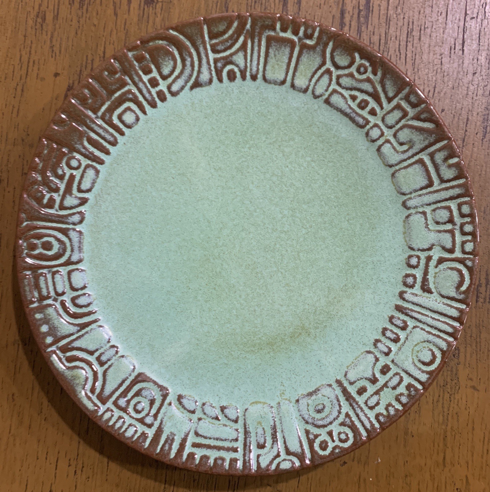 Vtg Frankoma Pottery Mayan Aztec Prairie Green 7G Bread Butter Salad Plate 7\