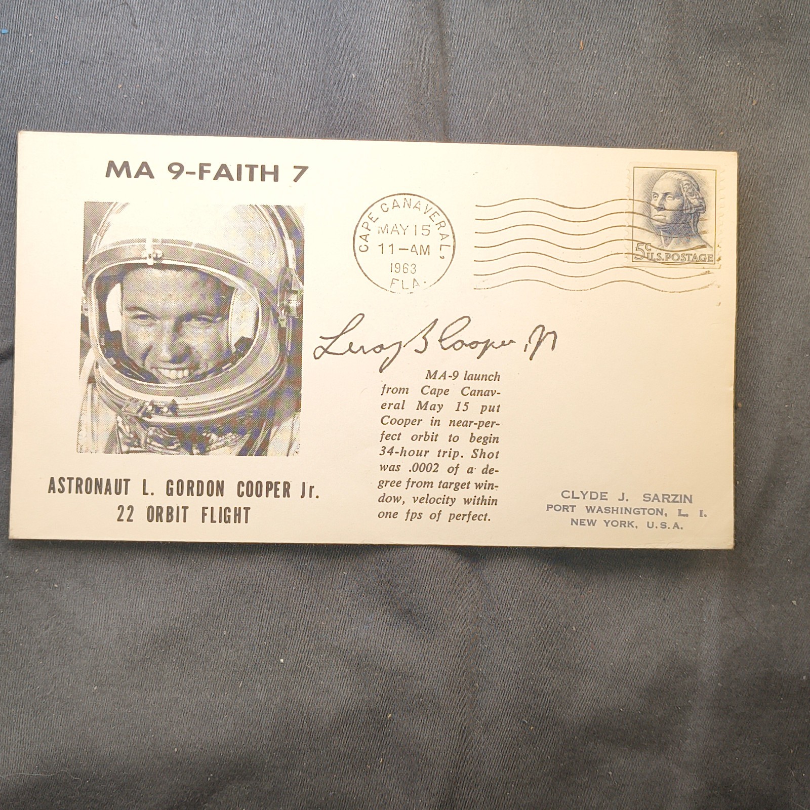 Mercury-Atlas 9 Faith 7 Cover Signed Gordon Cooper Mercury Astronaut