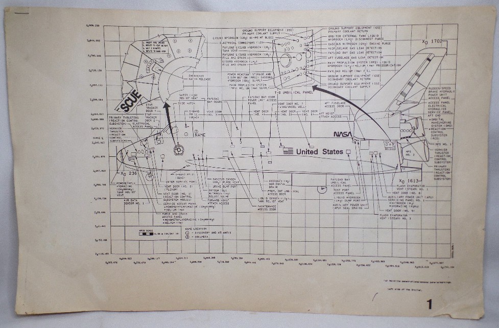1980s NASA SPACE SHUTTLE ORBITER 9 TECHNICAL BLUEPRINT DRAWING SCHEMATIC DIAGRAM