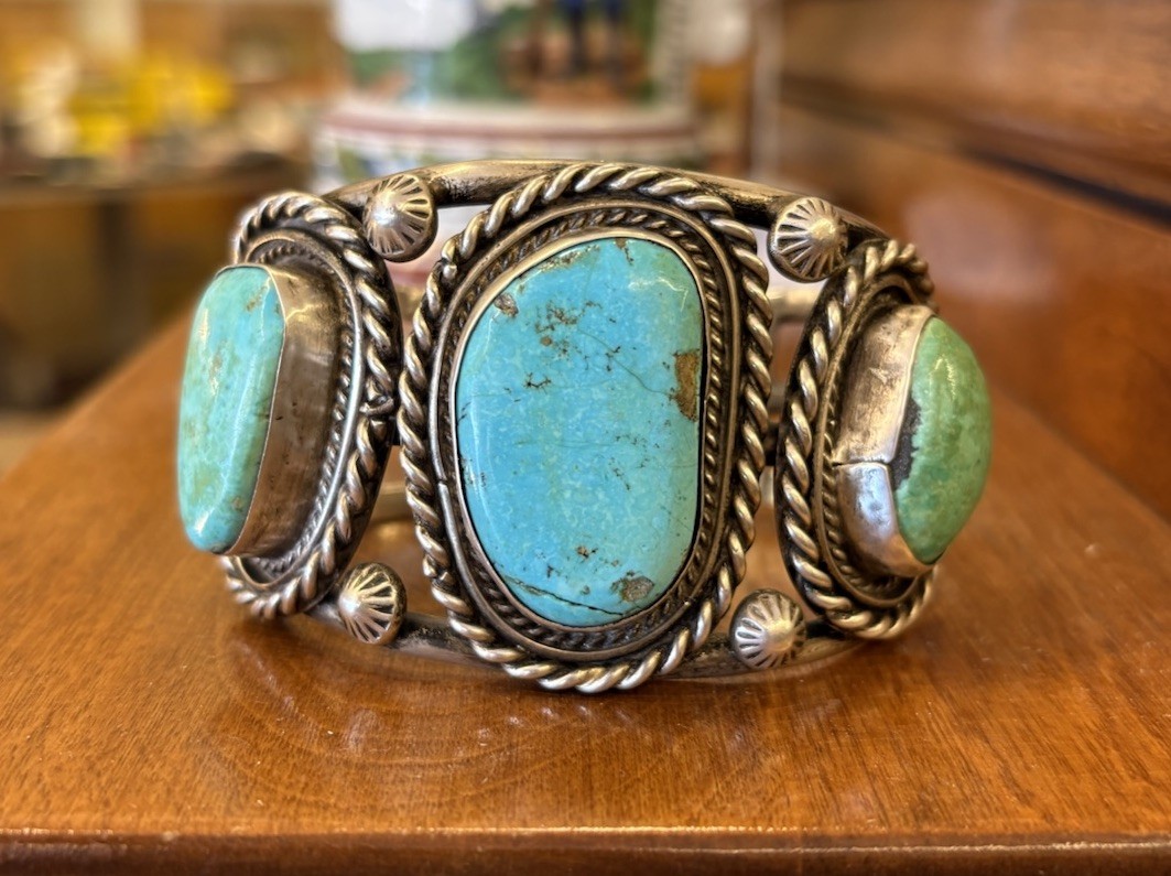 Vintage Native American Turquoise Bracelet Sterling Silver Navajo OLD PAWN