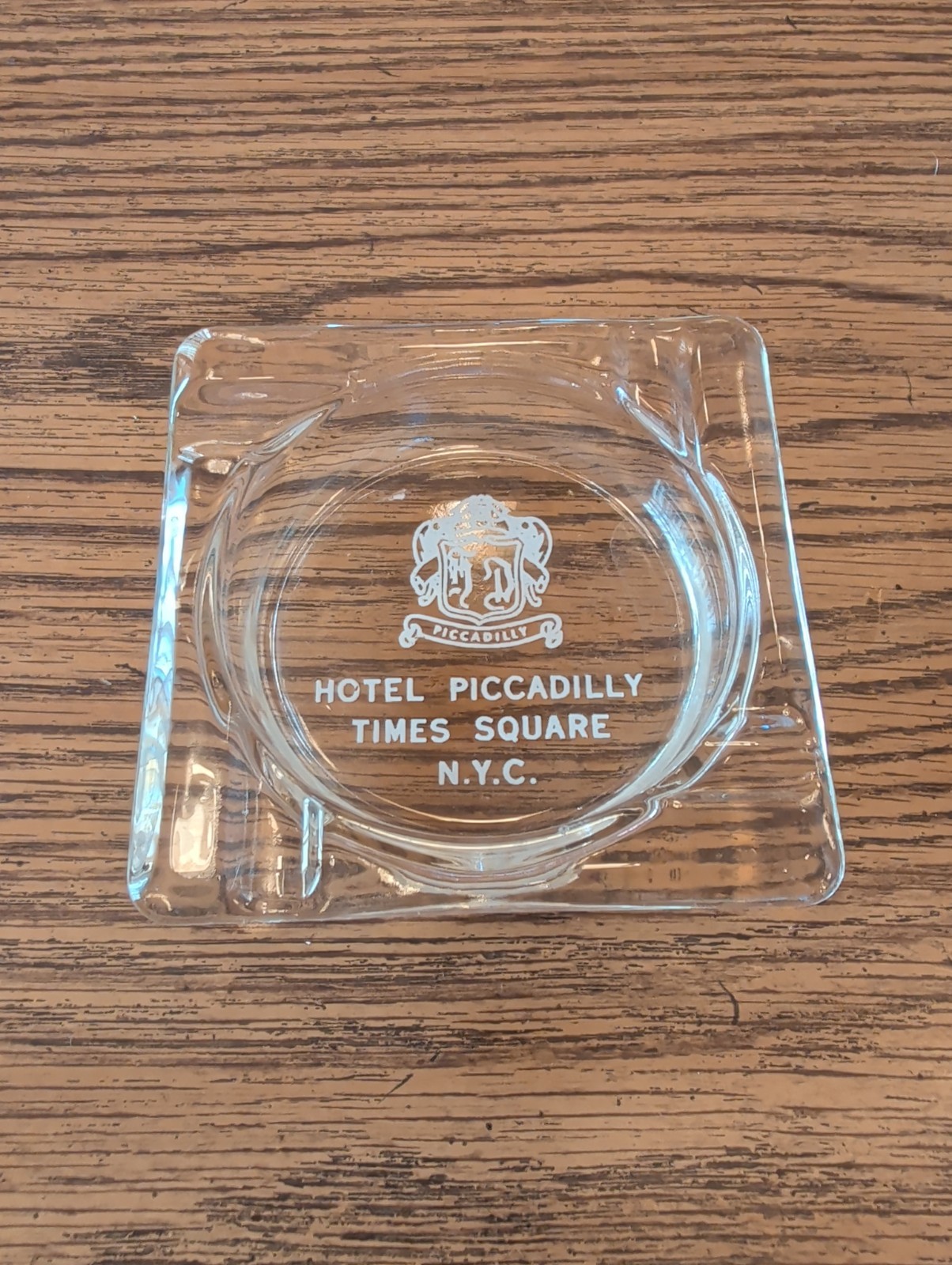 Vintage 1940s Hotel Piccadilly Times Square NYC Clear Glass Square Ashtray