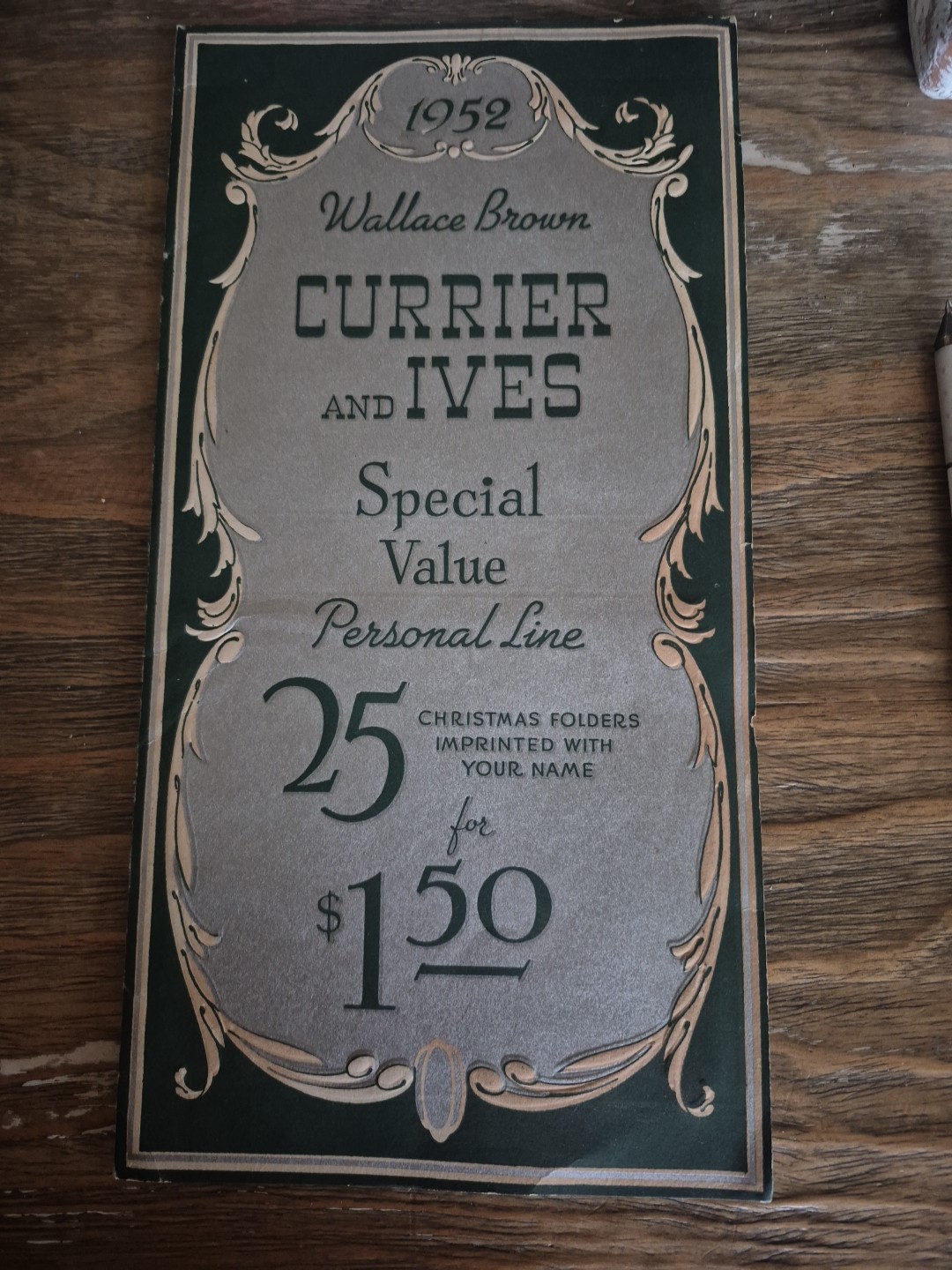 1952 WALLACE BROWN CURRIER AND IVES CHRISTMAS CARD DISPLAY WITH SAMPLE CARDS