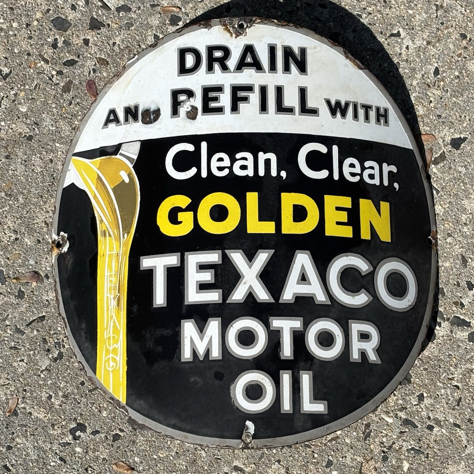 Authentic Original Porcelain Golden Texaco Curved Gas Oil Pump Plate Sign 15”