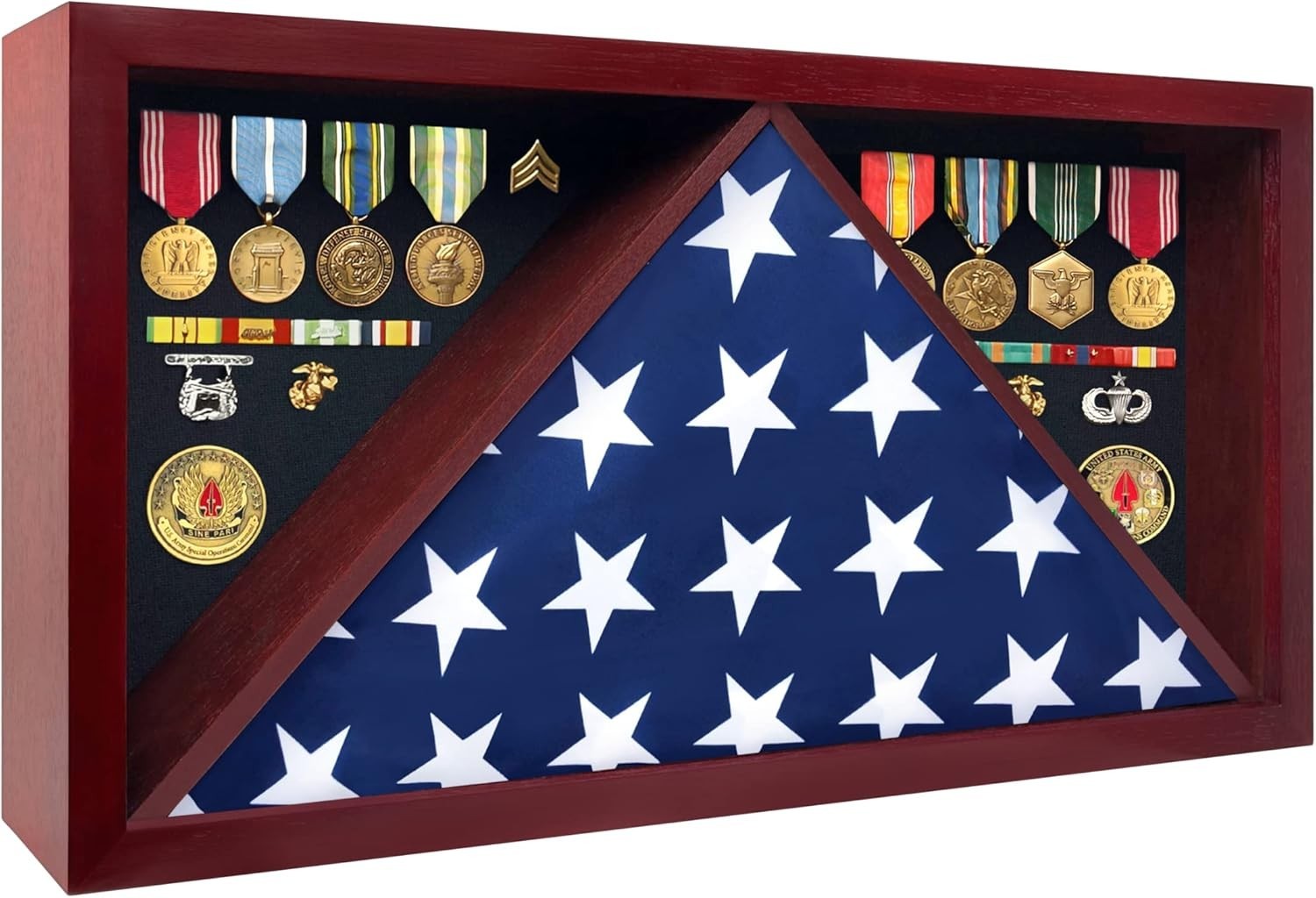 Large Military Shadow Box - Solid Wood Flag Case for 5' X 9.5' American Veteran Large Military Shadow Box - Solid Wood Flag Case for 5' X 9.5' American Veteran