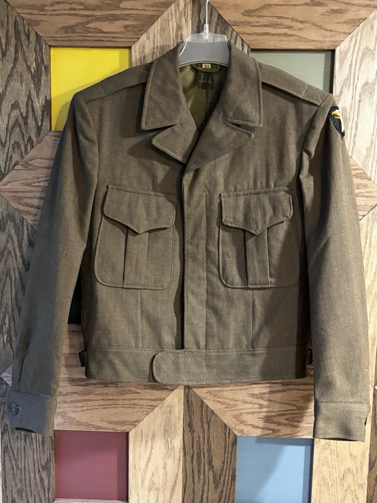 Vintage 40’s WWII Army Jacket Mens Wool Ike Authentic 101st Airborne Patch 36R