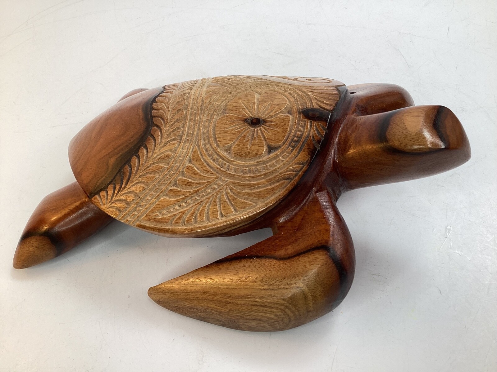 9” Large Hand Carved in Hawaii signed NAKI Wooden Sea Turtle (L3)