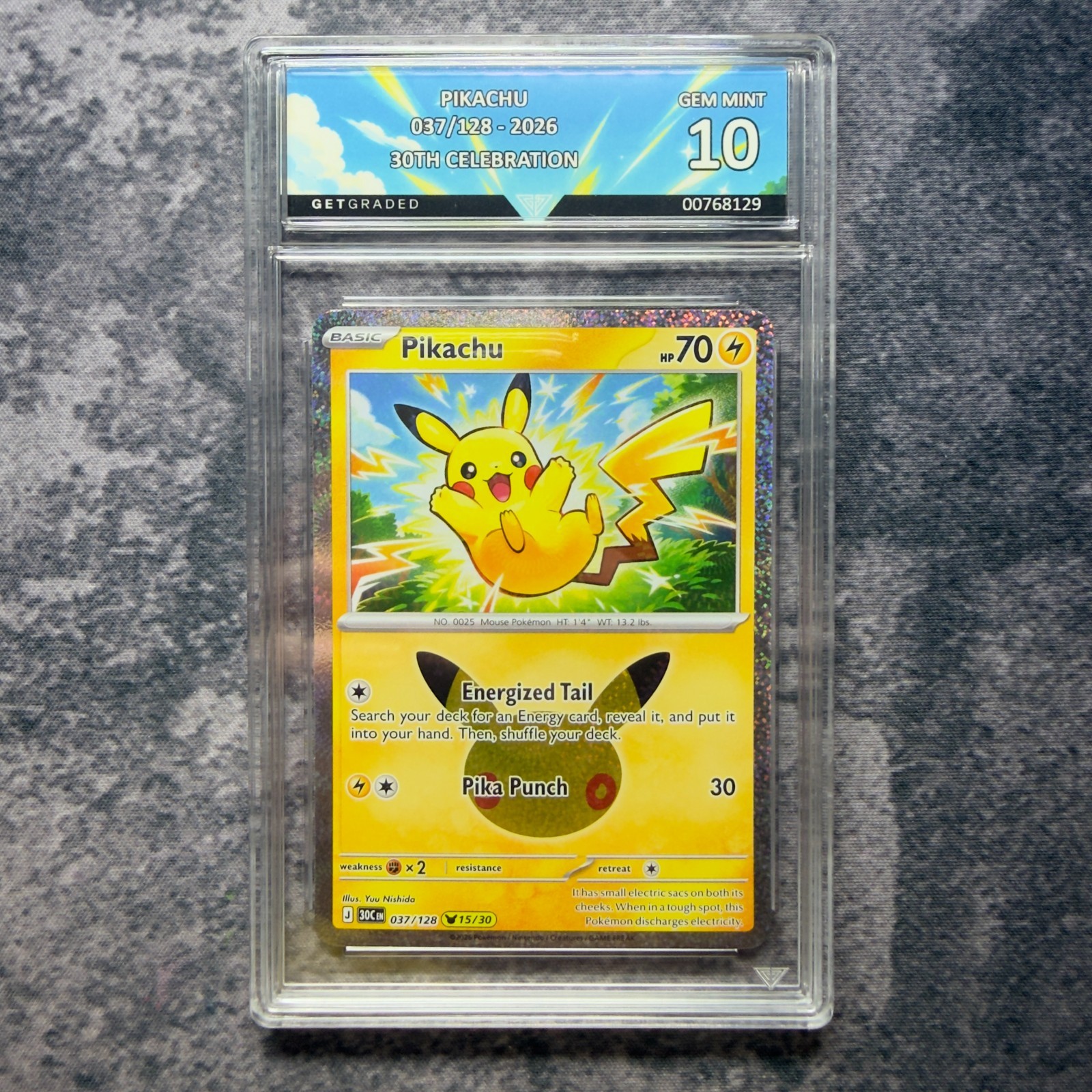 Pikachu 037/128 2026 Pokemon 30th Celebration GetGraded 10 Art Label
